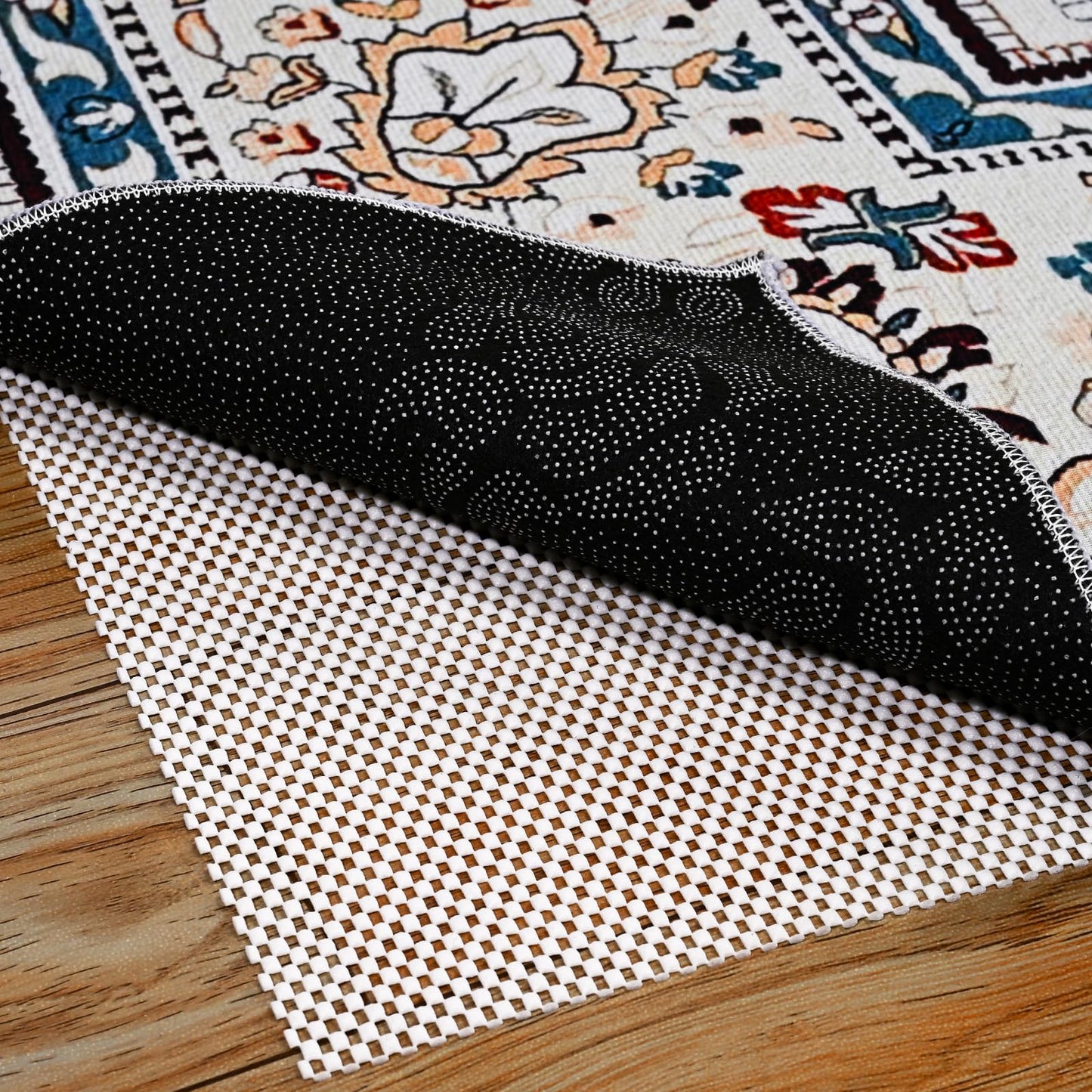 Non Slip Rug Pad Gripper 4x6 FT for Hardwood Floors, Eco-Friendly Anti Skid Mat Under Area Rugs, Keeps Rugs Safe and Flat, Odorless Cushioned Pad for Floor Protection, Easy to Trim Multi-Use Mat