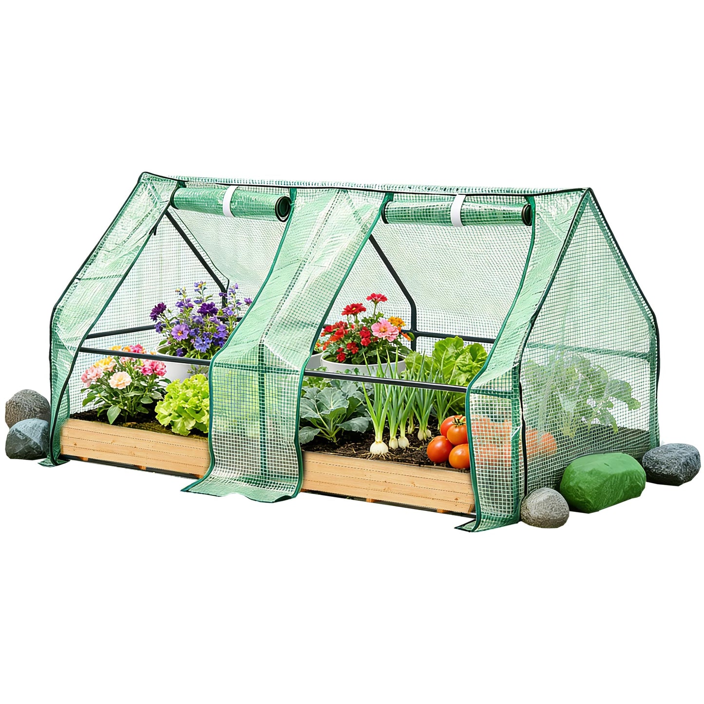 ScienGarden Mini Greenhouse 6' x 3' x 3' — Small Greenhouse with PE Cover, Portable Greenhouses for Outdoors, Roll-Up Zipper Doors for Venting, Protect Plants from Snow/Wind/Rain/Heat/Cold