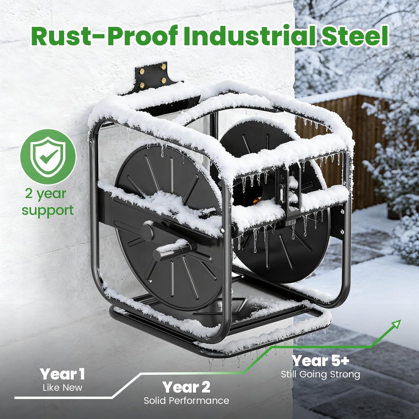 SPECILITE Garden Hose Reels, Holds 100 to 200 FT Hoses, Upgraded Guide System, 360° Swivel Base, Includes 5/8'' x 6ft Leader Hose for Outside, Yard, Wall Mount/Floor Water Pipe Spool