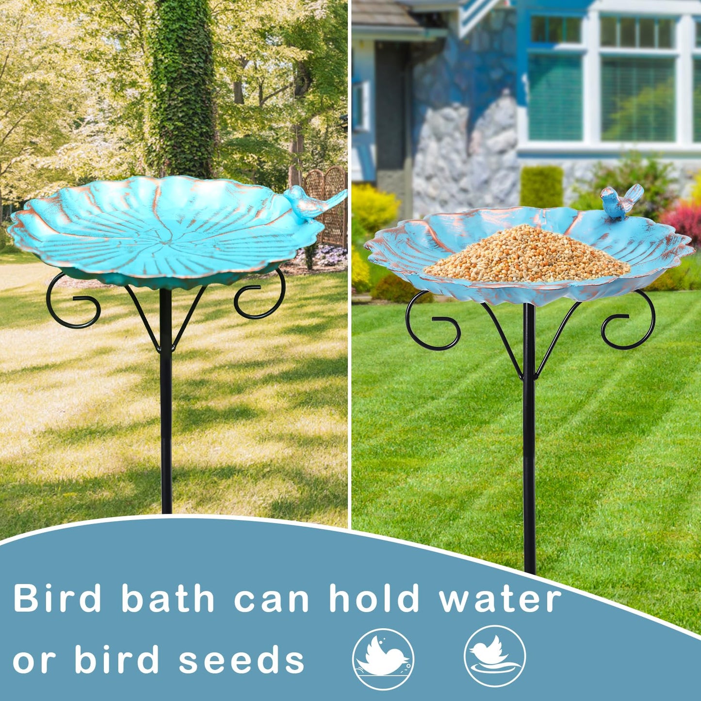 VCUTEKA Bird Baths for Outdoor, Metal Garden BirdBath with Bird Statue and Detachable Bird Bath Bowl for Yard Patio Lawn Decor