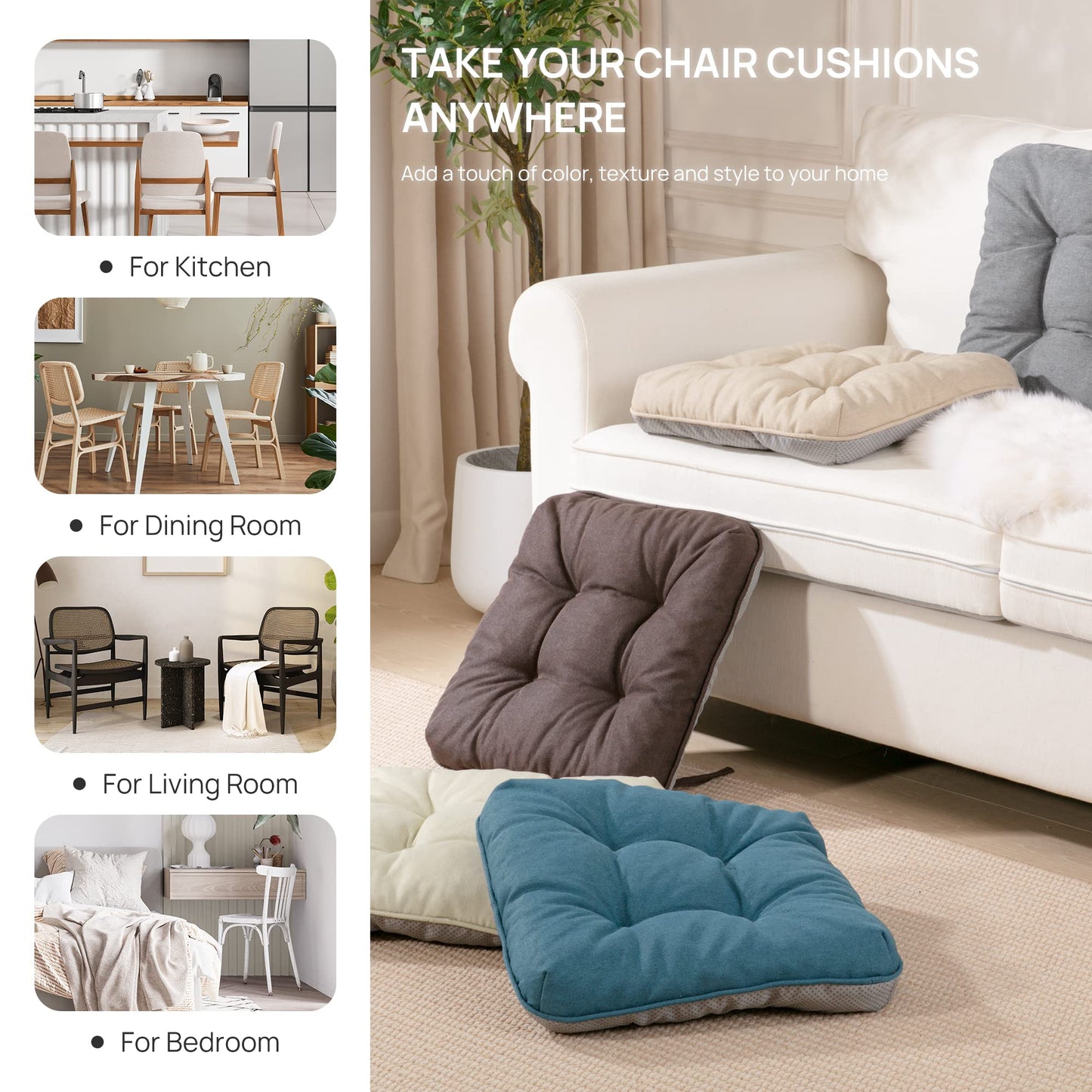 Love's cabin Memory Foam Chair Cushions Set of 4, 15.5"x15.5"x3.5" Indoor & Outdoor Seat Pads for Dining, Kitchen, Office, Patio Chairs - Grey