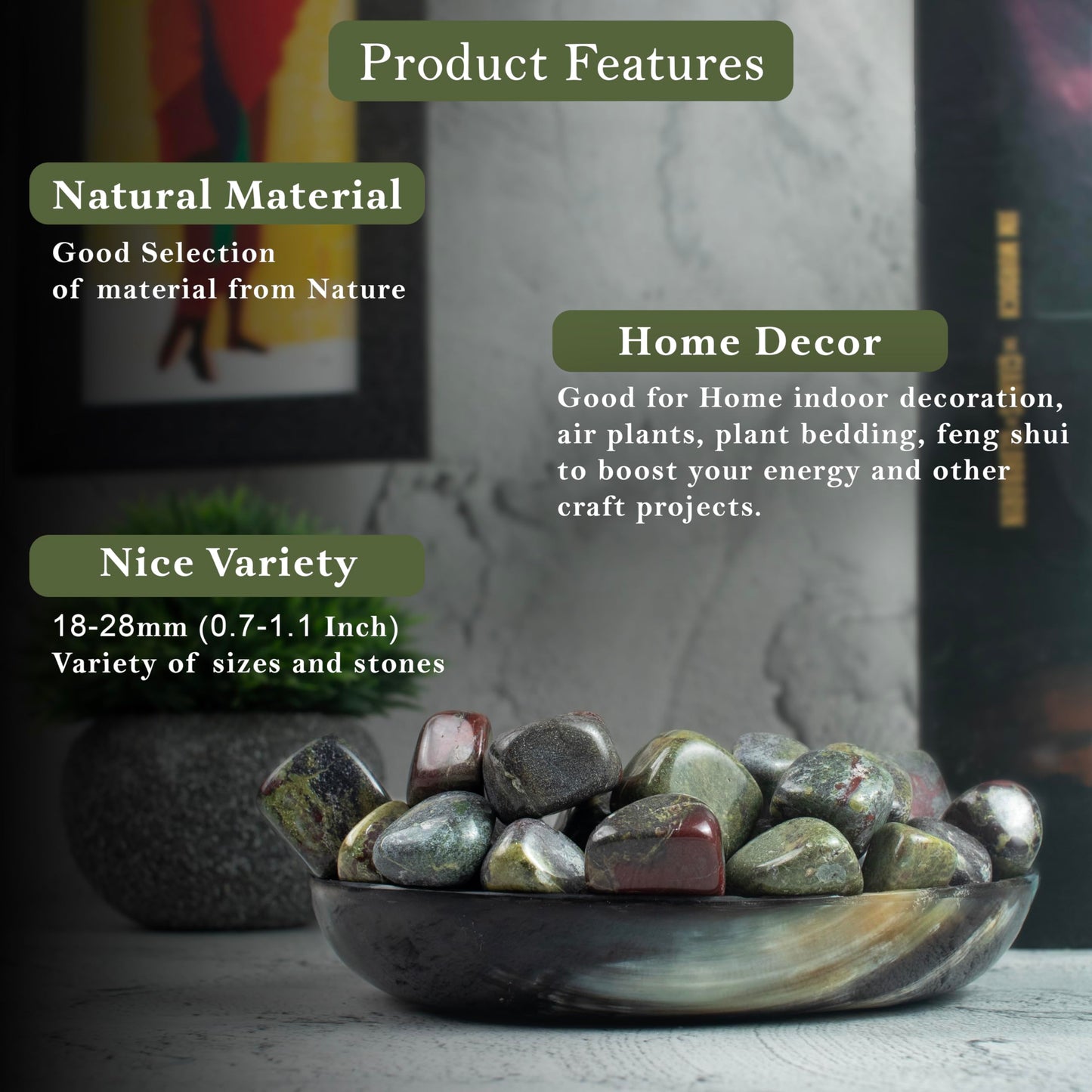 "Crocon 1lb Dragon Bloodstone Tumbled Stones and Crystals Bulk, Polished Stones - Rock Collection - vase Filler tumbles Crystals Healing Reiki - Gemstone Gifts, Good Luck, Fountain tumbles Size 20 mm"