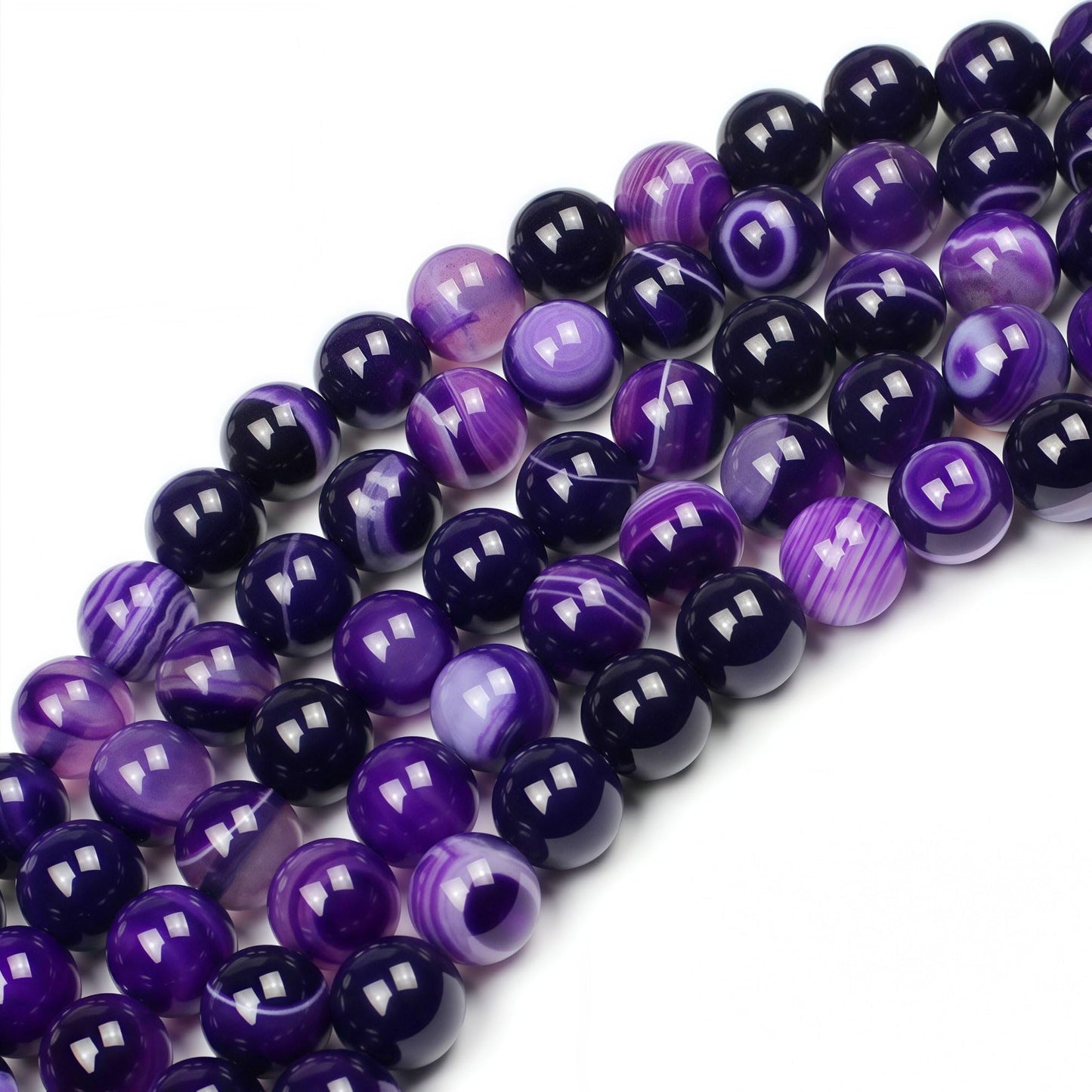 MJDCB Natural Stone Beads Purple Striped Agate Round Loose Beads for Jewelry Making DIY Bracelet Necklace (10mm)