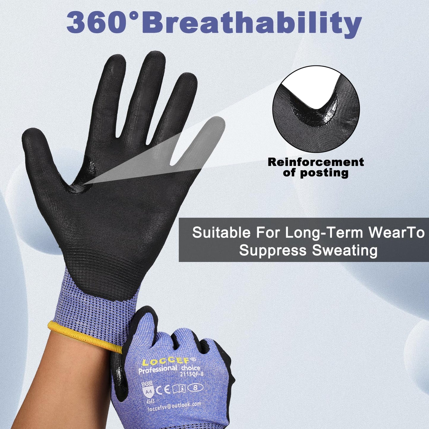 LOCCEF 3 Pairs Safety Work Gloves for Men Women,Touchscreen Compatible, Superior Dexterity,Level 5 Cut Resistant Work Gloves(9/L)