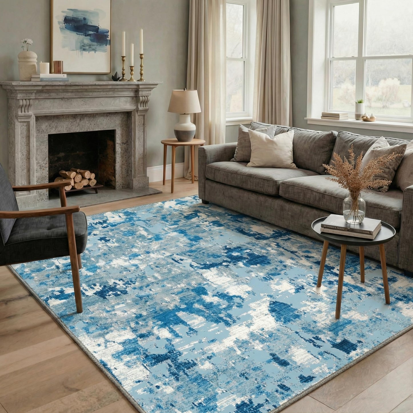 BEIMO 2x3 Rugs for Entryway Entrance Kitchen Bathroom, Machine Washable Rug Modern Abstract Soft Area Rug, Low Pile Indoor Floor Carpet with Non Slip Backing, Dusty Blue