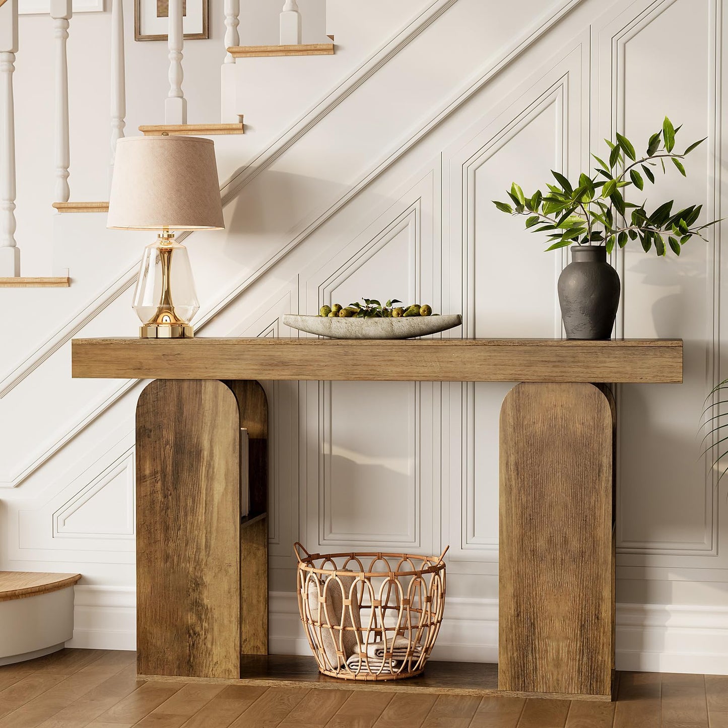 Tohomeor 54 Inch Long Console Table, Farmhouse Entryway Table Wood Narrow Sofa Table Behind Couch, Hallway Accent Table Furniture for Living Room, Foyer, Retro Brown
