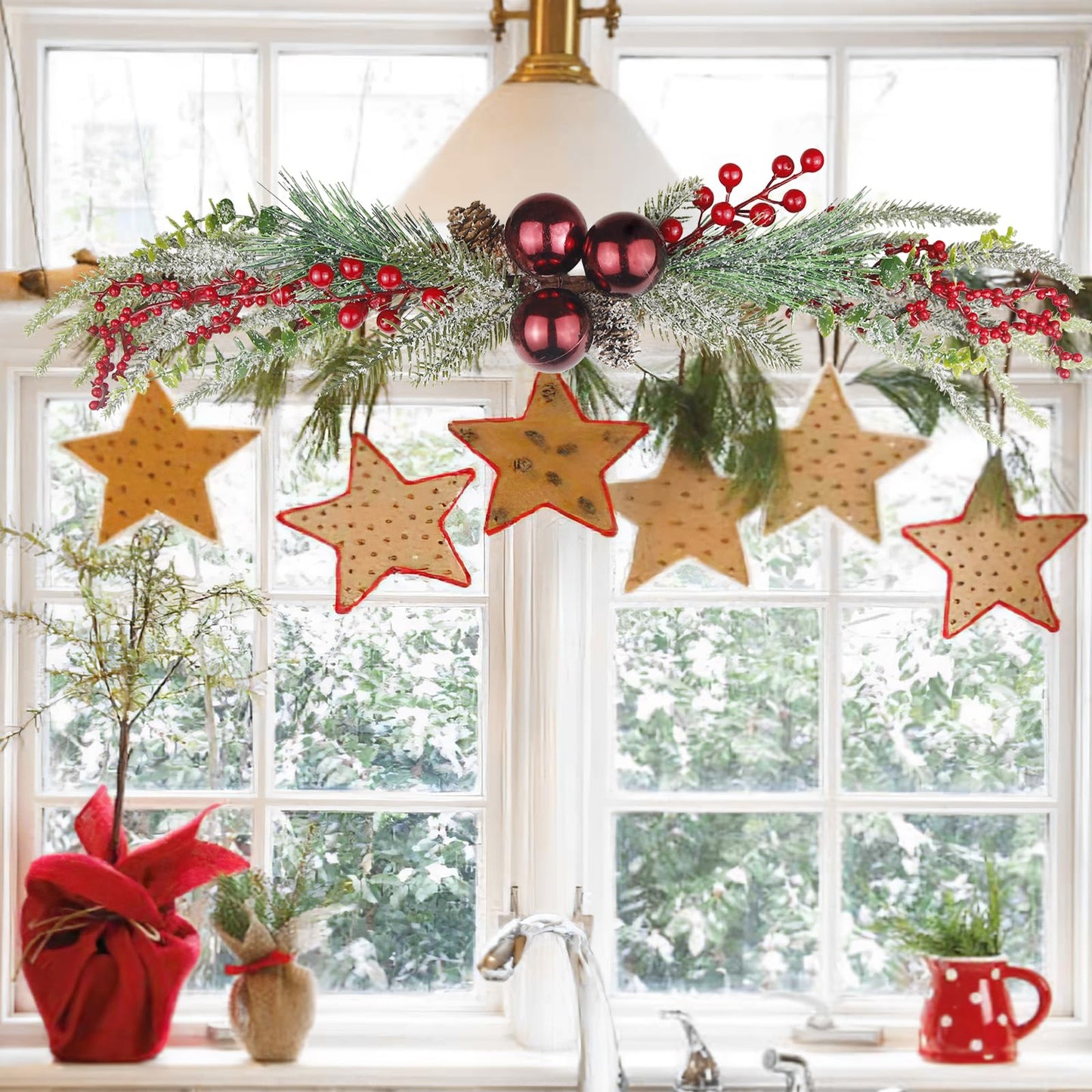 CISDUEO Christmas Decoration Floral Greenery with Berries and Christmas Balls Red Pinecone 27.55 Inch Wreath Xmas Door Swag for Front Door Festival Decor Wall Arch Window