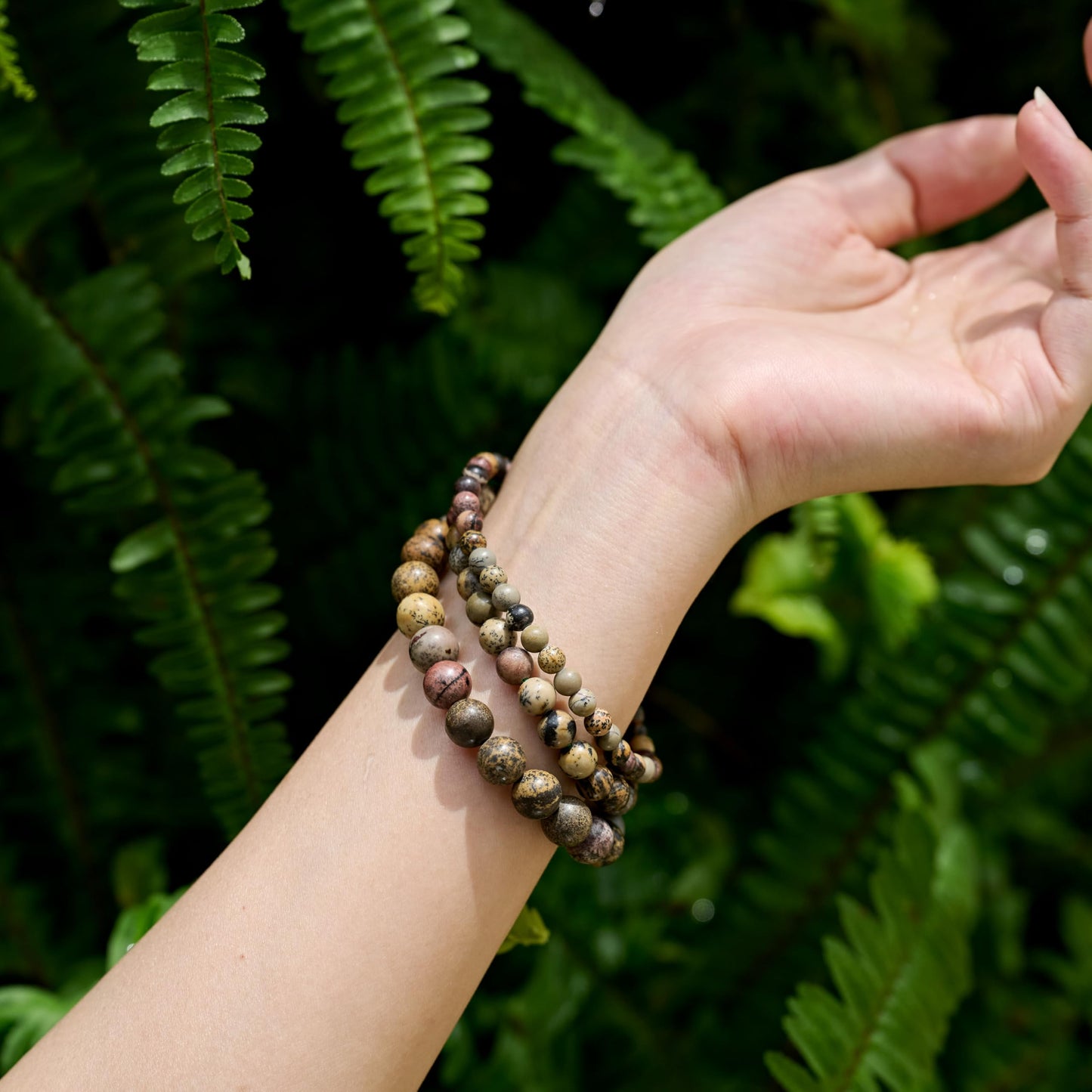 Bivei Dendritic Jasper-Grounded Growth-4mm Beaded Bracelets for Women Handmade Semi Precious Natural Stone Stretch Elastic Jewelry Yoga Protection Gifts