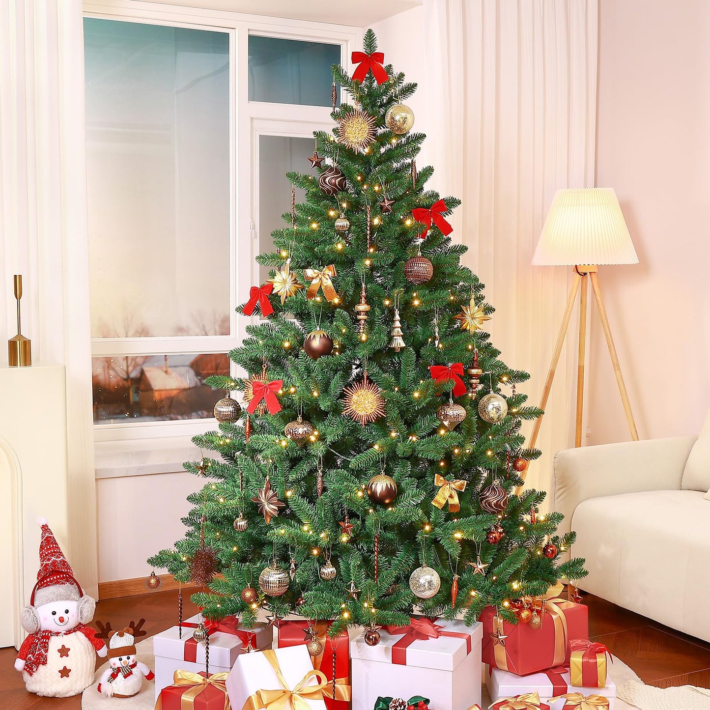 SHareconn 80pcs Christmas Balls Ornaments Set, Contemporary Luxury Gift Set, Shatterproof Plastic Bronze Decor for Xmas Tree Holiday Wedding Party Decorations with Hanging Strings, Brown Copper Gold