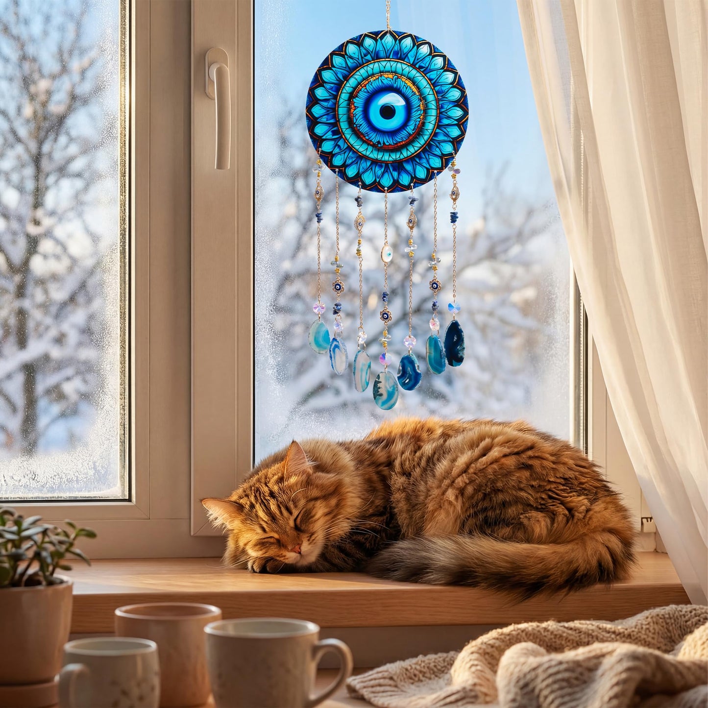 Evil Eye Crystal Suncatcher Hanging Window Wall Art Decor Rainbow Acrylic Sun Catcher Hanging Decorations for Room Bedroom Wall Decor