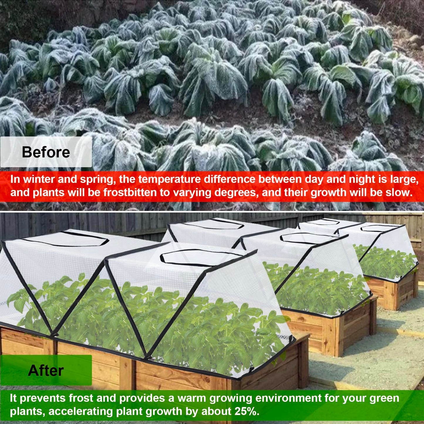 48" X 13.4" X 14" Foldable Plant Winter Frost Cover Protection for Garden Beds, Garden Row Accelerator Plants Cover with Insect Net Spring-Up Greenhouse Frost Cover for Vegetable Plant (2PCS)