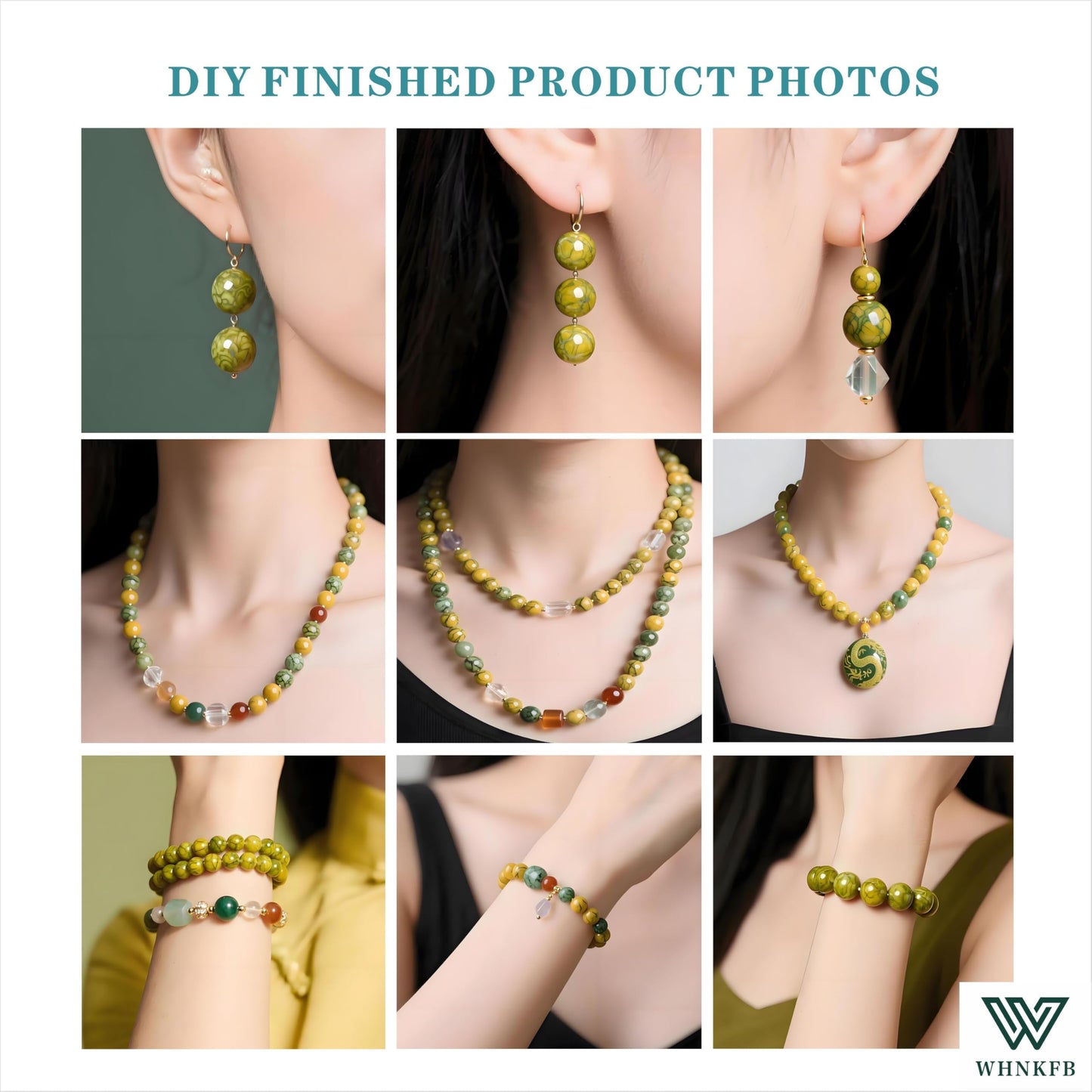 WHNKFB 8mm 50PCS Natural Green Serpentine Round Beads, Dragon Vein Loose Gemstone Beads for Jewelry Making Craft - 4mm 6mm 8mm 10mm Options with Free Elastic Cord
