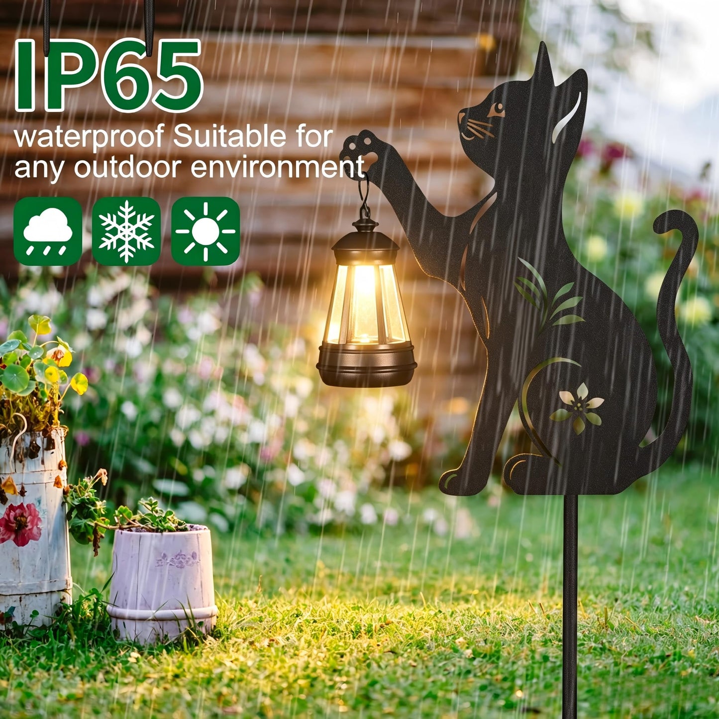 Doorkeer Solar Cat Lantern Outdoor 2Pack Hanging Black Cat Decor Solar Lights Birthday Gifts for Women Mom and Grandma Mother's Day Garden Stakes Metal Lawn Statue Patio Decorations Stakes