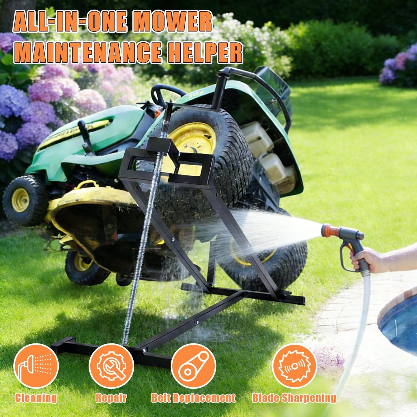 Wishtofly Lawn Mower Lift Jack, 880 Lbs Weight Capacity Heavy-Duty Telescopic Maintenance Lifter with Crank & Power Tool Handle, Foldable & Easy Assembly, Ideal for Lawn Mowers and Garden Tractors