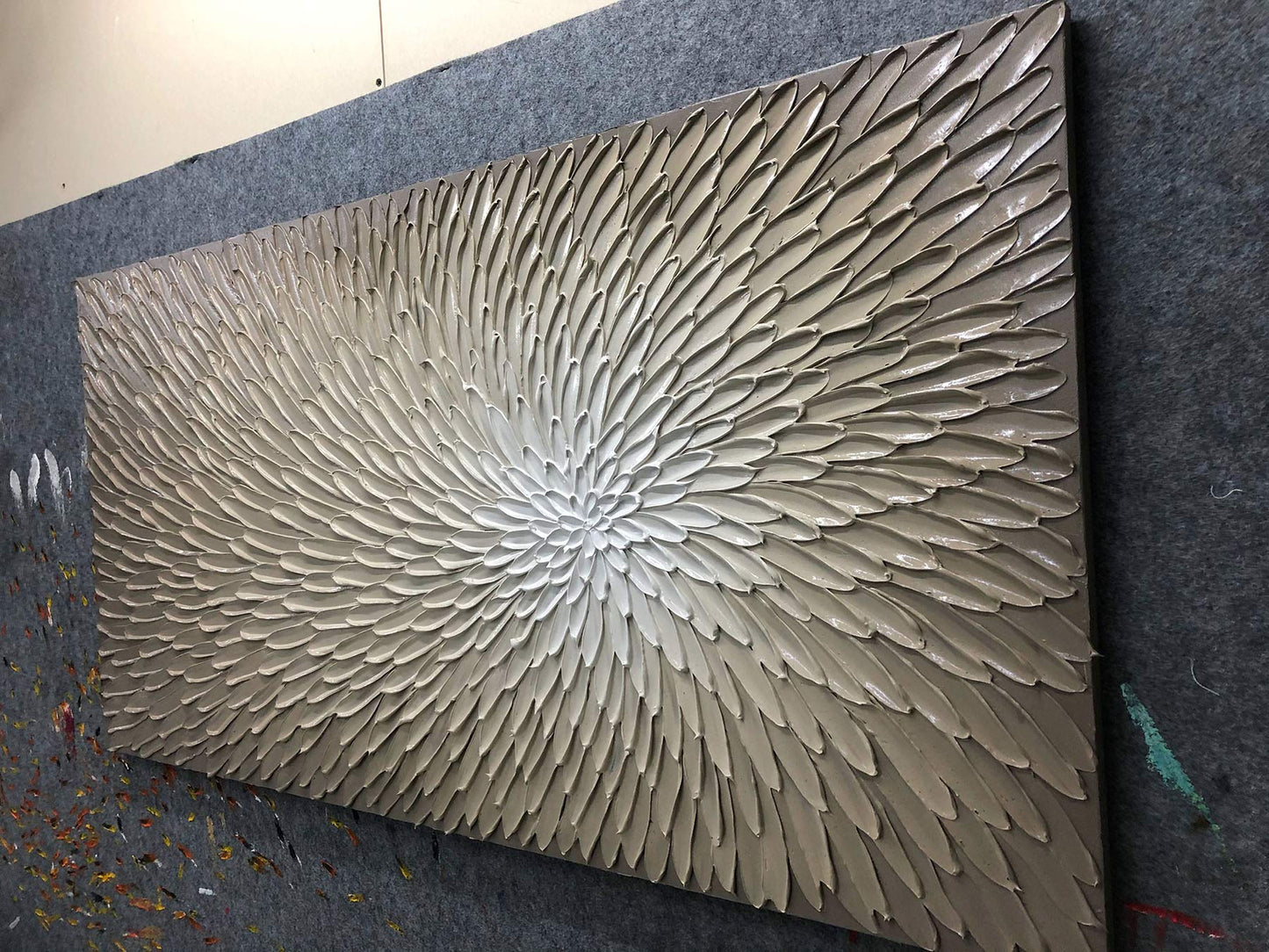 AMEI Art, 24X48Inch Hand Painted Acrylic Wall Art Abstract Knife 3d Oil Painting Textured Floral Artwork Art Wood Inside Framed Hanging Wall Decoration Oil Hand Painting (Silver-brown)