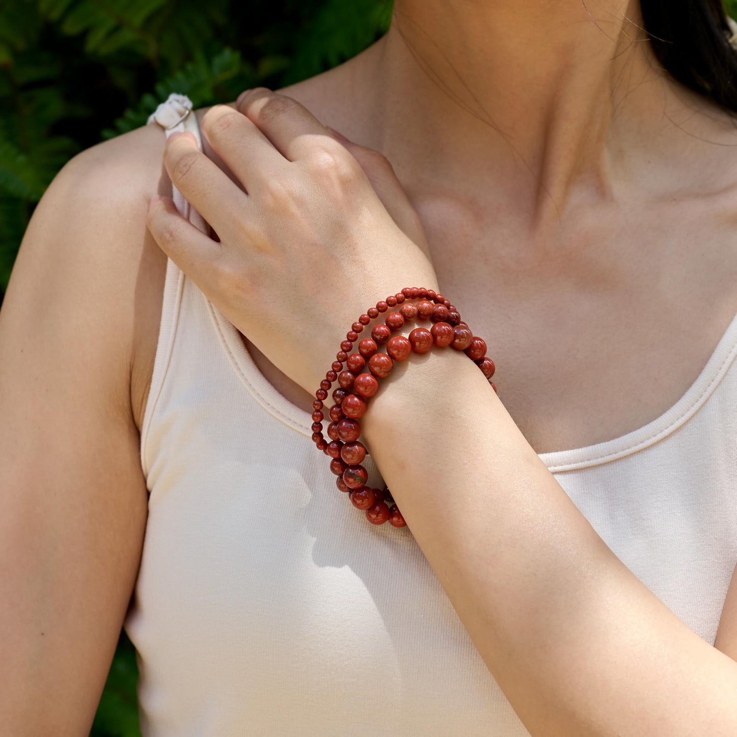 Bivei Red Jasper-Strong Base-4mm Beaded Bracelets for Women Handmade Semi Precious Natural Stone Stretch Elastic Jewelry Yoga Protection Gifts