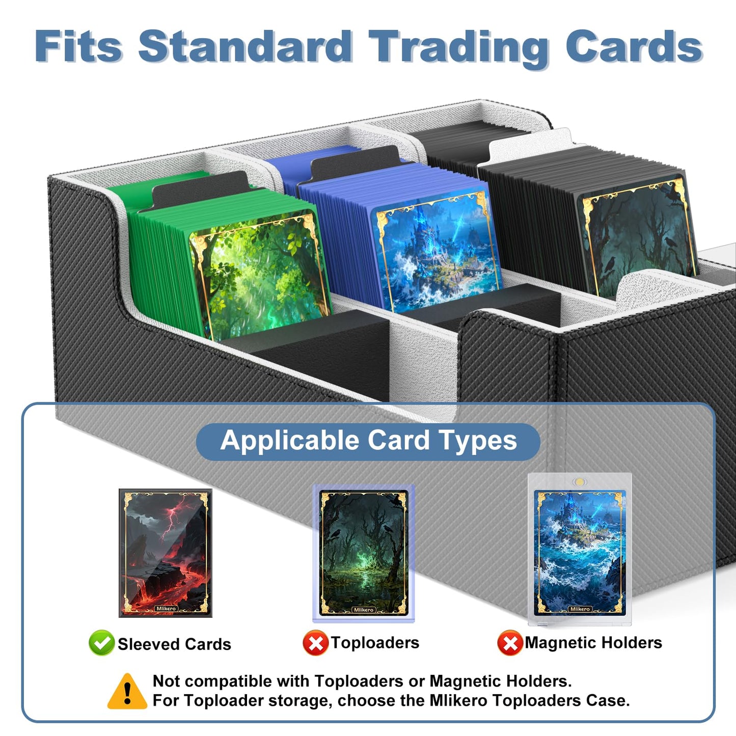 Mlikero Card Deck Case for Trading Cards 1800+, Trading Card Storage Box with 10 Dividers and 3 Foam Stoppers, Leather Magnetic Closure Commander Deck Box Fit for YuGiOh, MTG and Sport Cards