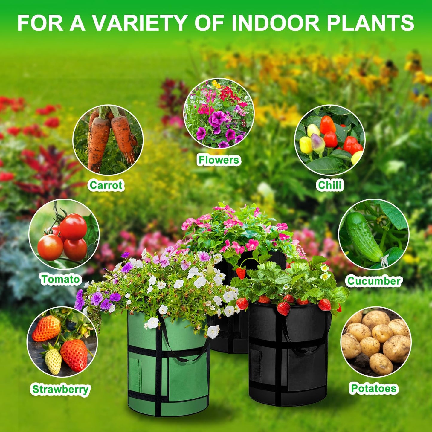 MEKOLIFE 7 Gallon Potato Grow Bags with Viewing Window, 300G Nonwoven Garden Planting Pots, Heavy-Duty Surround Handles for Gardening Supplies (2Pack Grow Bags)