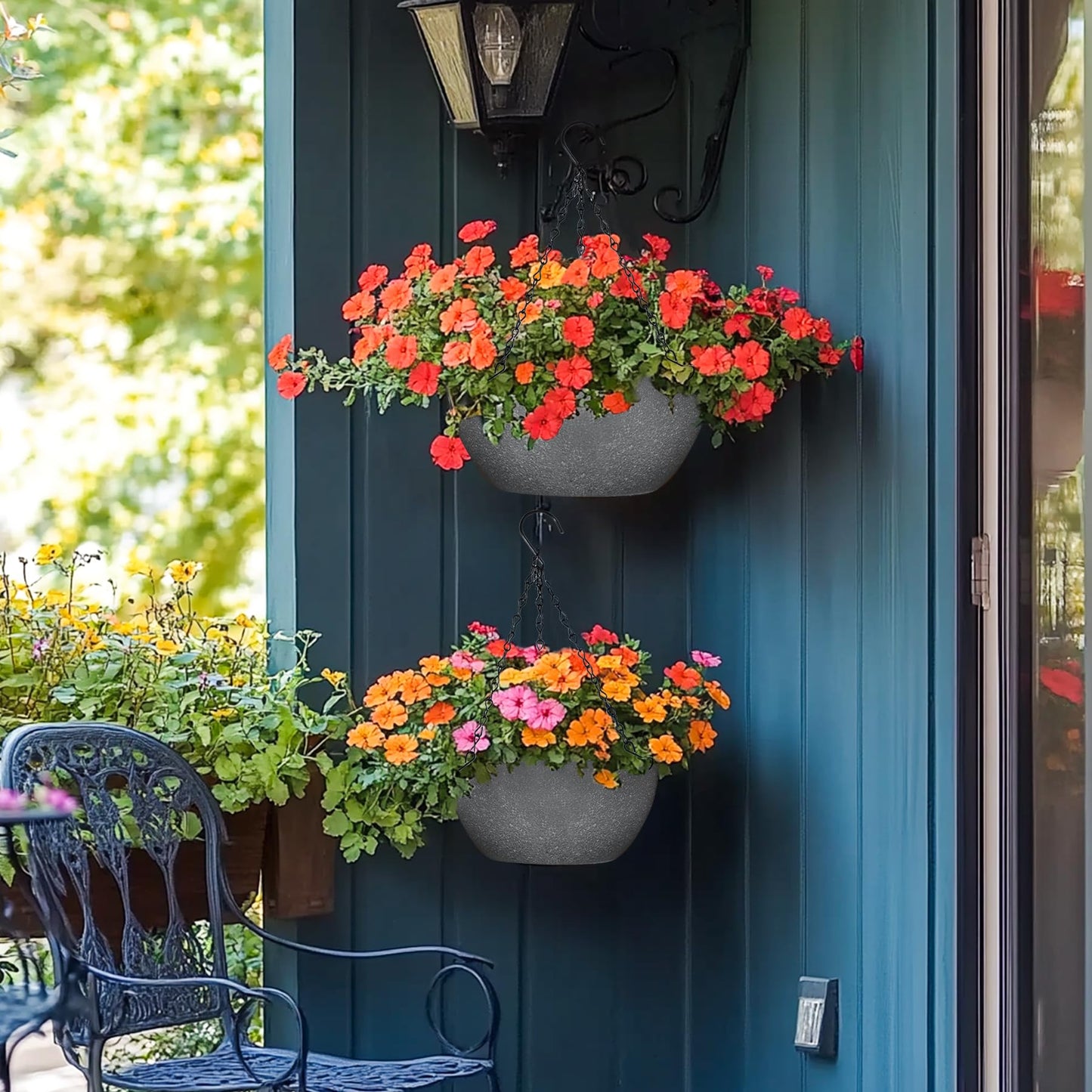 T4U Hanging Planters for Indoor Plants, 10 Inch Hanging Planter Outdoor 2 Pack, Hanging Basket with Drainage Holes, Hanging Plant Holder Indoor, Flower Pots, Plant Pots for Garden, Grey