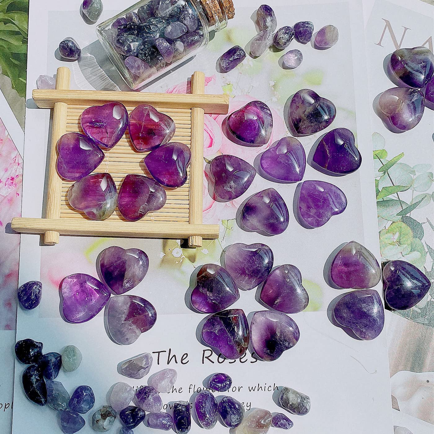 QINJIEJIE 20 PCS Amethyst Heart Crystal Purple Healing Crystals Natural Cute Stones Pocket Healing Palm Love Bulk Set Wholesale Reiki Energy Balancing Meditation Valentine's Day Gift