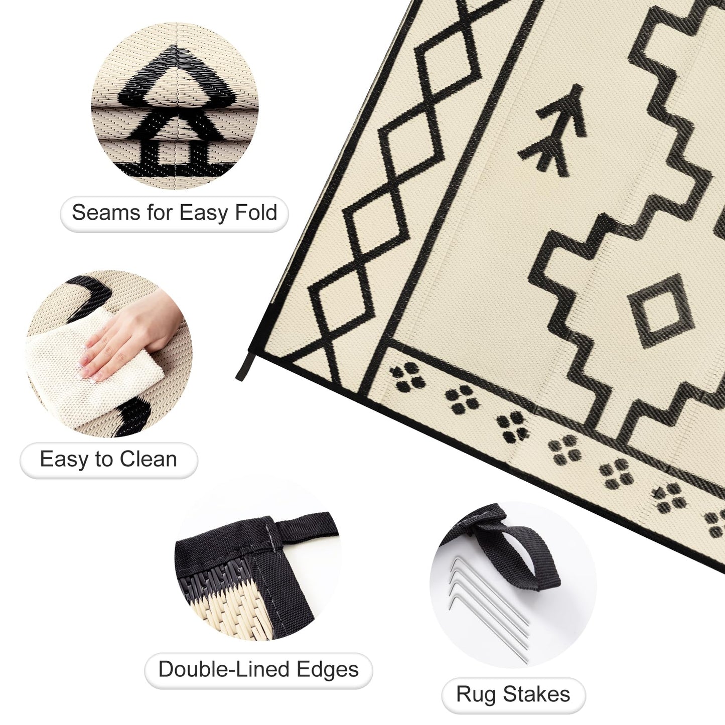 Uphome Outdoor Plastic Straw Rug, 6x9 ft, Reversible Waterproof, Tan Boho Patio & RV Camping Rug for Outside & Indoor Outdoor Use, 6'x9'