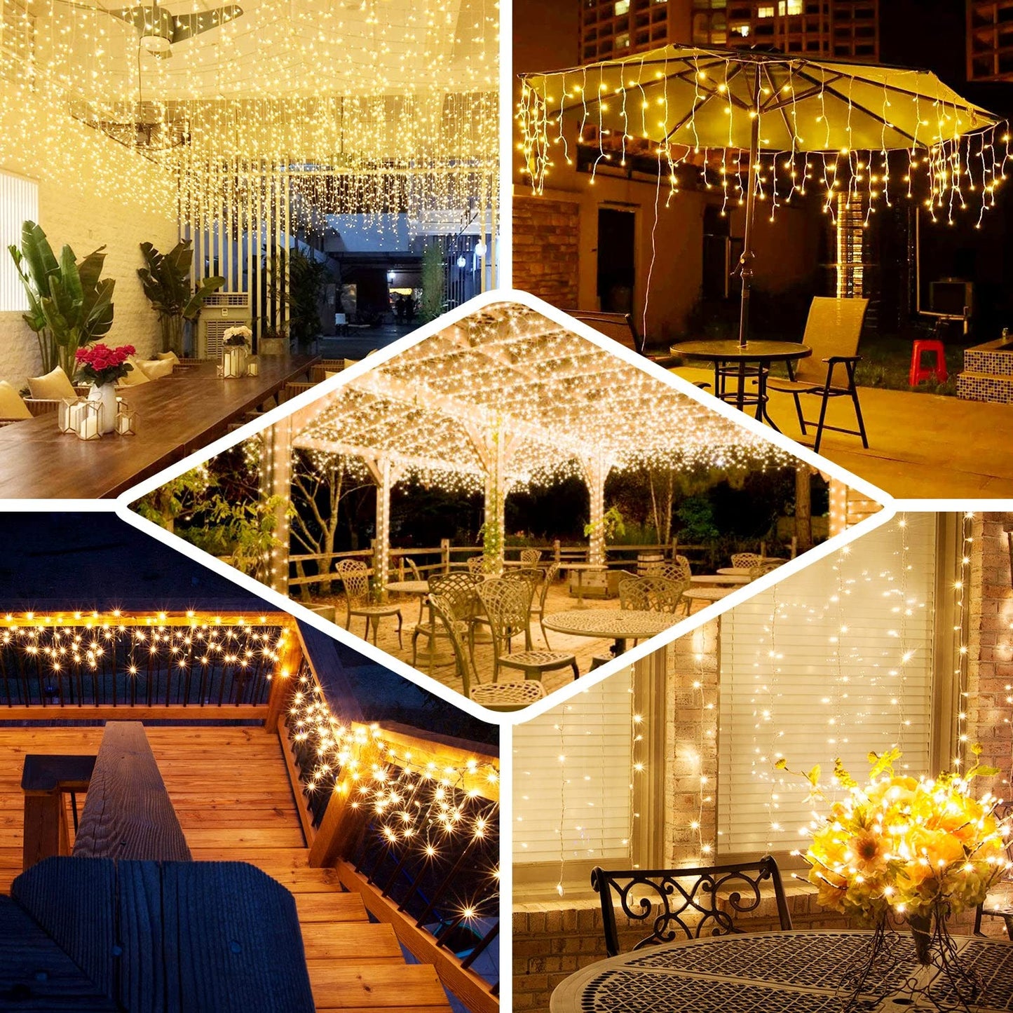 Lainin 3.5M/11ft 96 LED Warm White Linkable Fairy Curtain String Light with 8 Modes Memory Functional Controller for Indoor/Outdoor/Patio/Wedding/Valentines Day/Christmas Decor