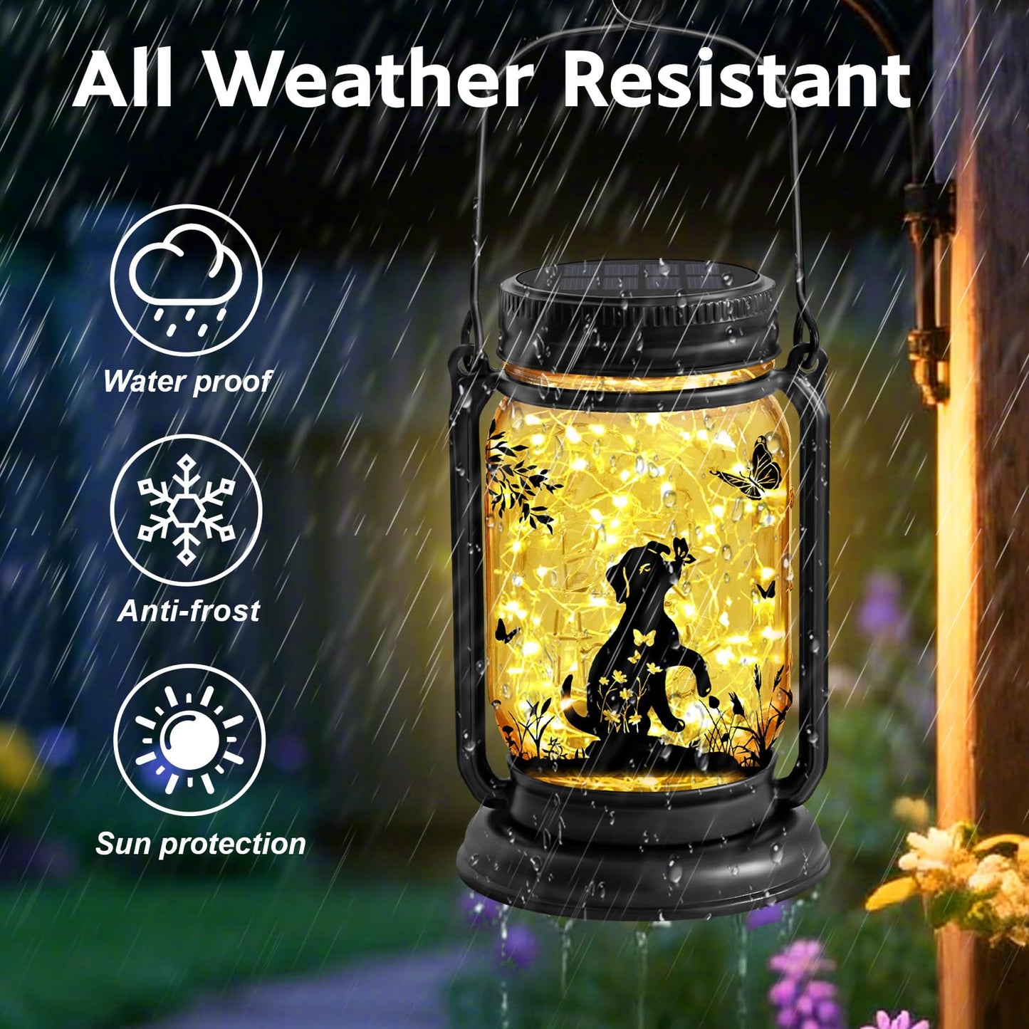 Dog Hanging Mason Jar Solar Lights, Labrador Retriever Solar Lanterns 3-in-1 Outdoor Waterproof, Birthday Gifts for Women Mom Mother's Day Dog Lover, Garden Decor for Patio Yard Balcony Decoration