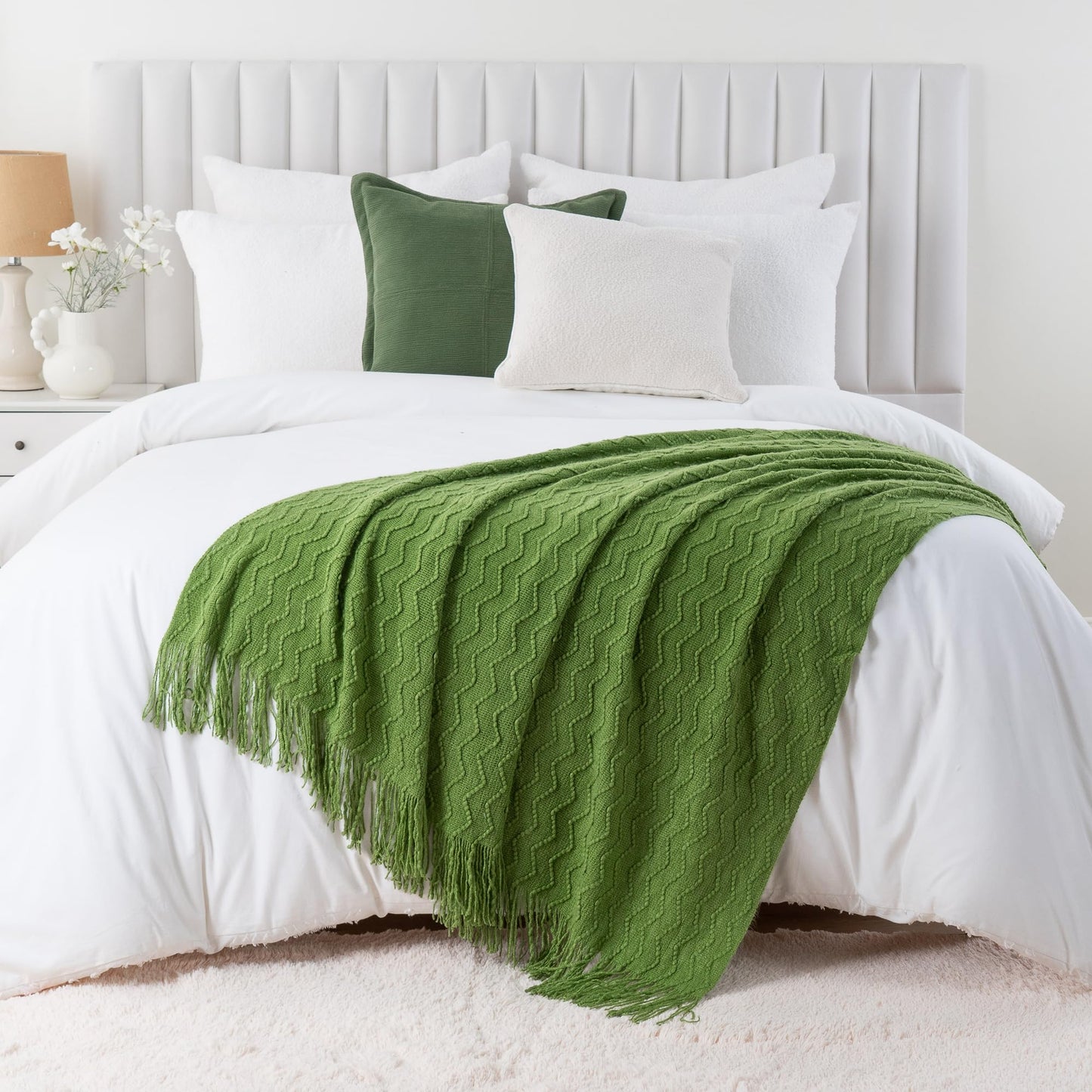 BATTILO HOME Green Throw Blanket for Couch, Textured Knit Throw, Green Blankets and Throws for Sofa Bed Living Room Decor, Outdoor Throw Blanket, 50"x60"