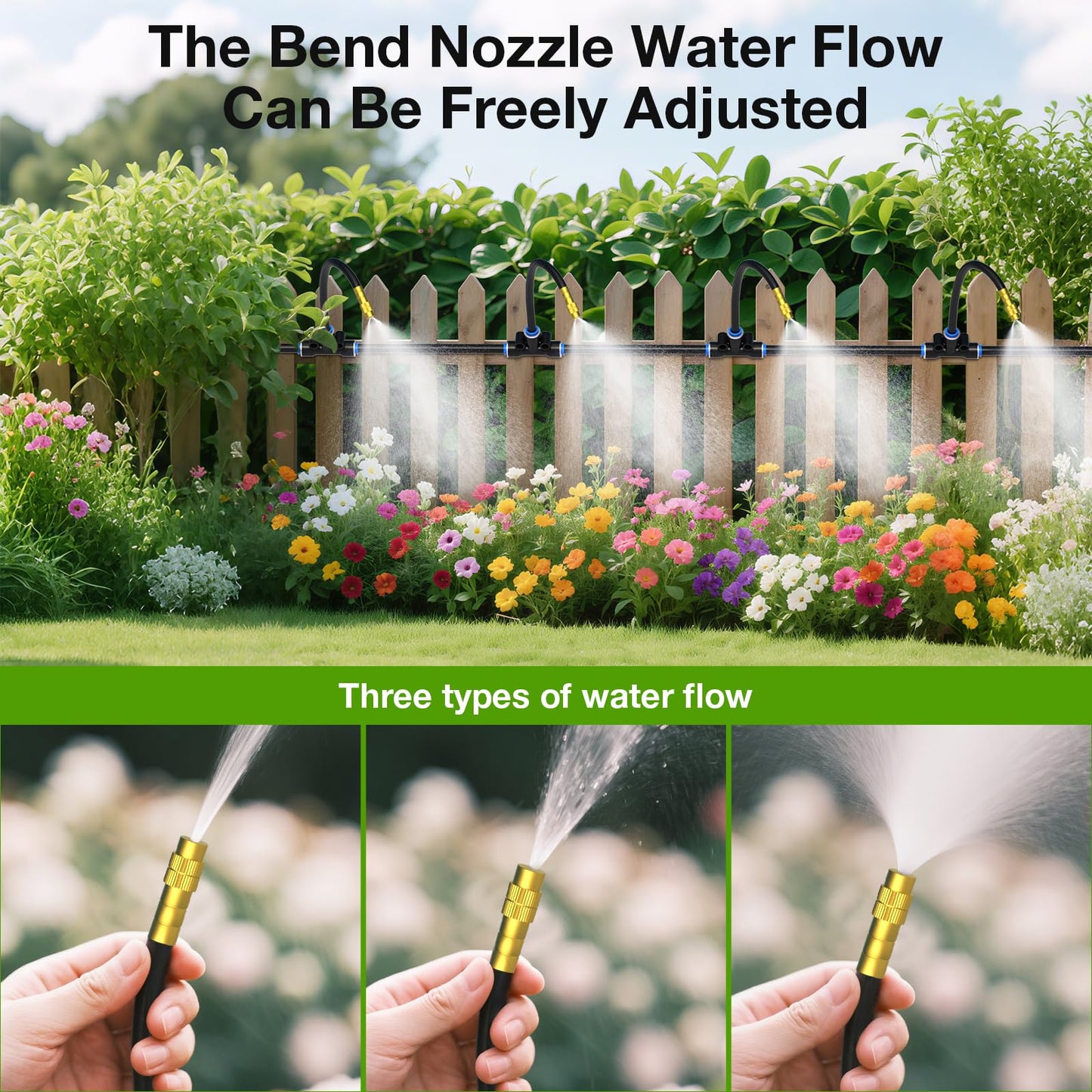 MIXC 100Ft 1/4" Drip Irrigation System,2026-Upgrade Garden Irrigation Kit with 16pcs Adjustable Copper Nozzles,Atomizing Watering System for Outdoor Plants,Raised Bed,Yard,Potted Plant,Lawn