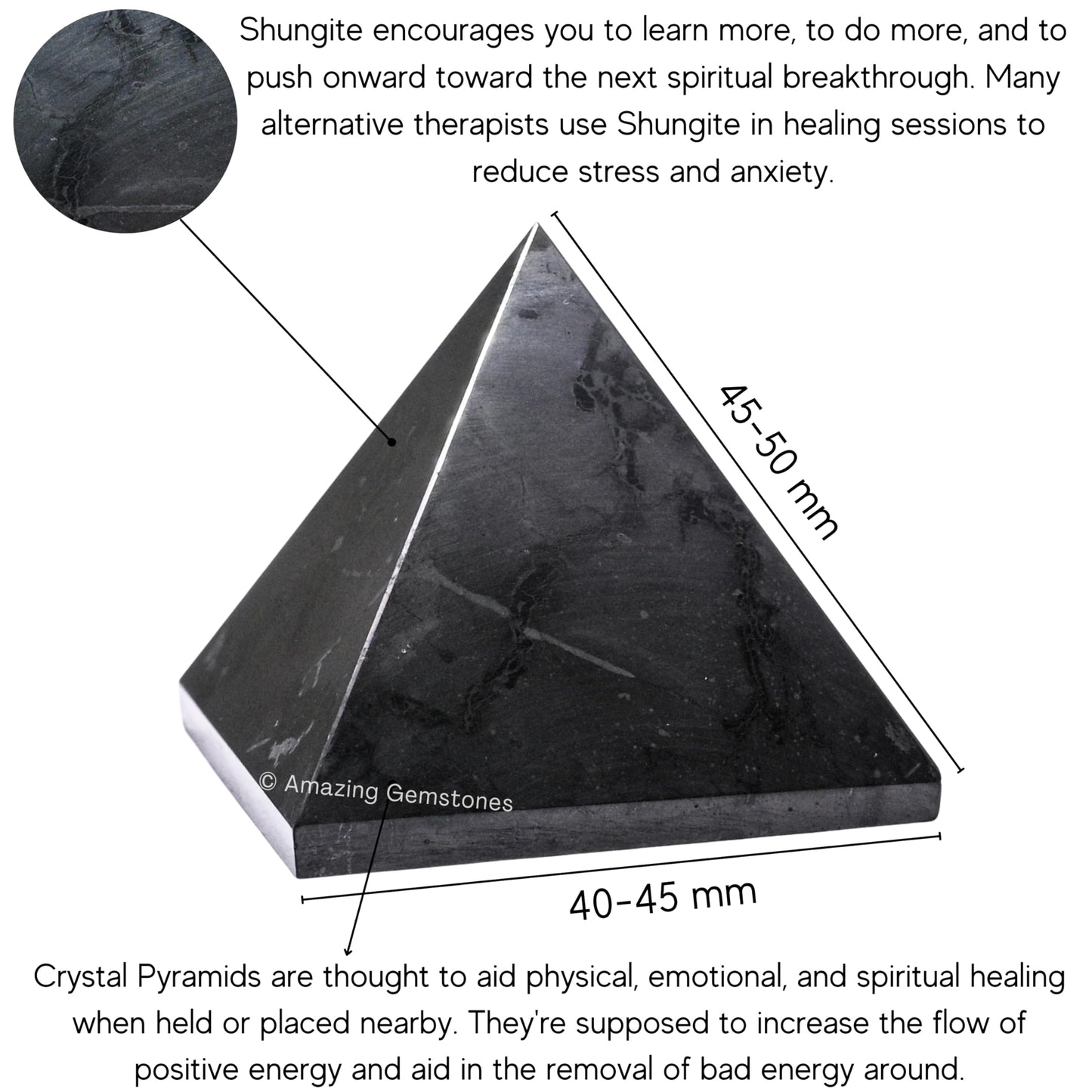 Amazing Gemstone Shungite Pyramid Crystal Healing Stones - 2" Great Pyramid Figurine of Natural Stone Pyramid for Meditation, Reiki, Chakra Balancing and Crystal Pyramids Grid