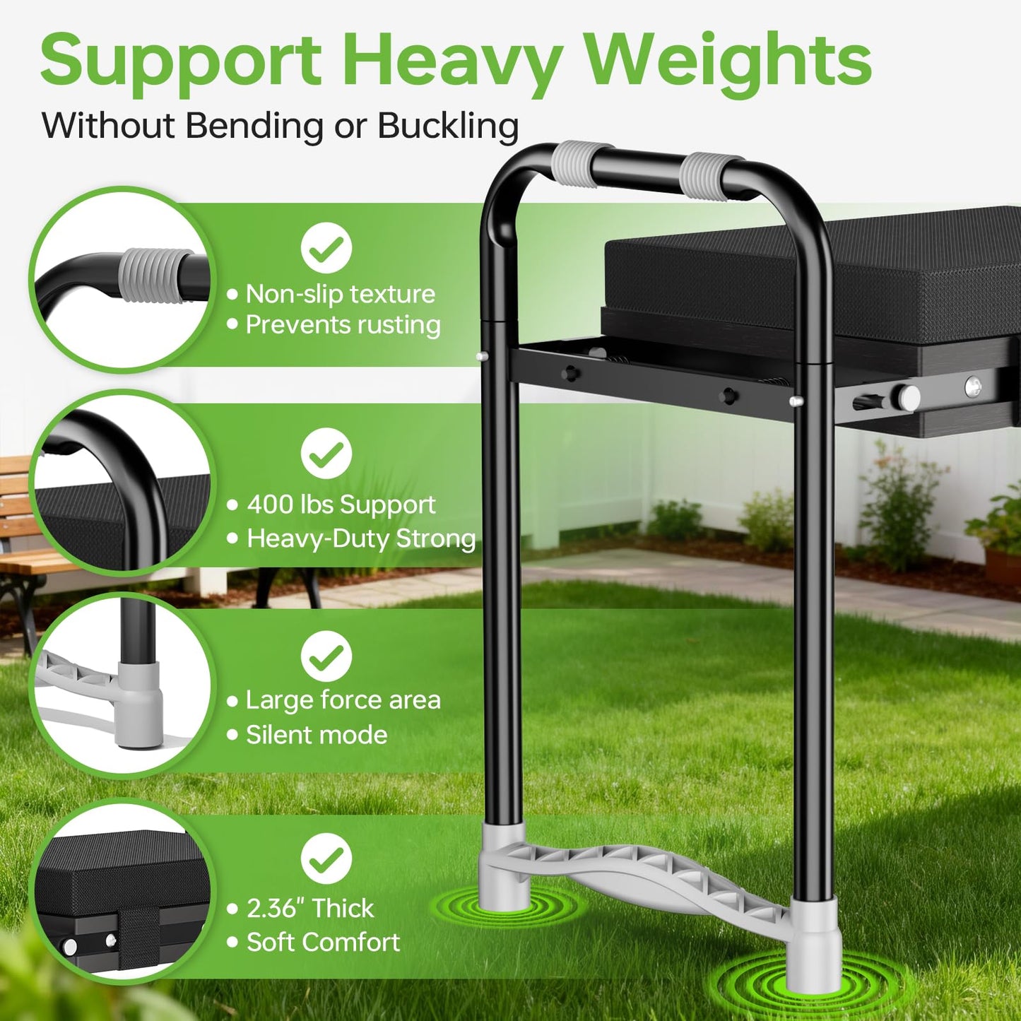 KeepTrim Garden Kneeler and Seat, Foldable Ergonomic Kneeling Bench with Tool Pouch 400 Lbs (Black)