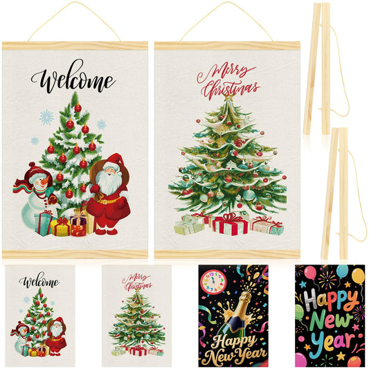 Merry Christmas Wall Art with Wood Poster Hanger Set of 6 Christmas Tree Wall Decor Magnetic Poster Hanger Frames Santa Claus Turkey Snowman Posters Artwork for Wreath Thanksgving Walls Decorations 12x18 Inch