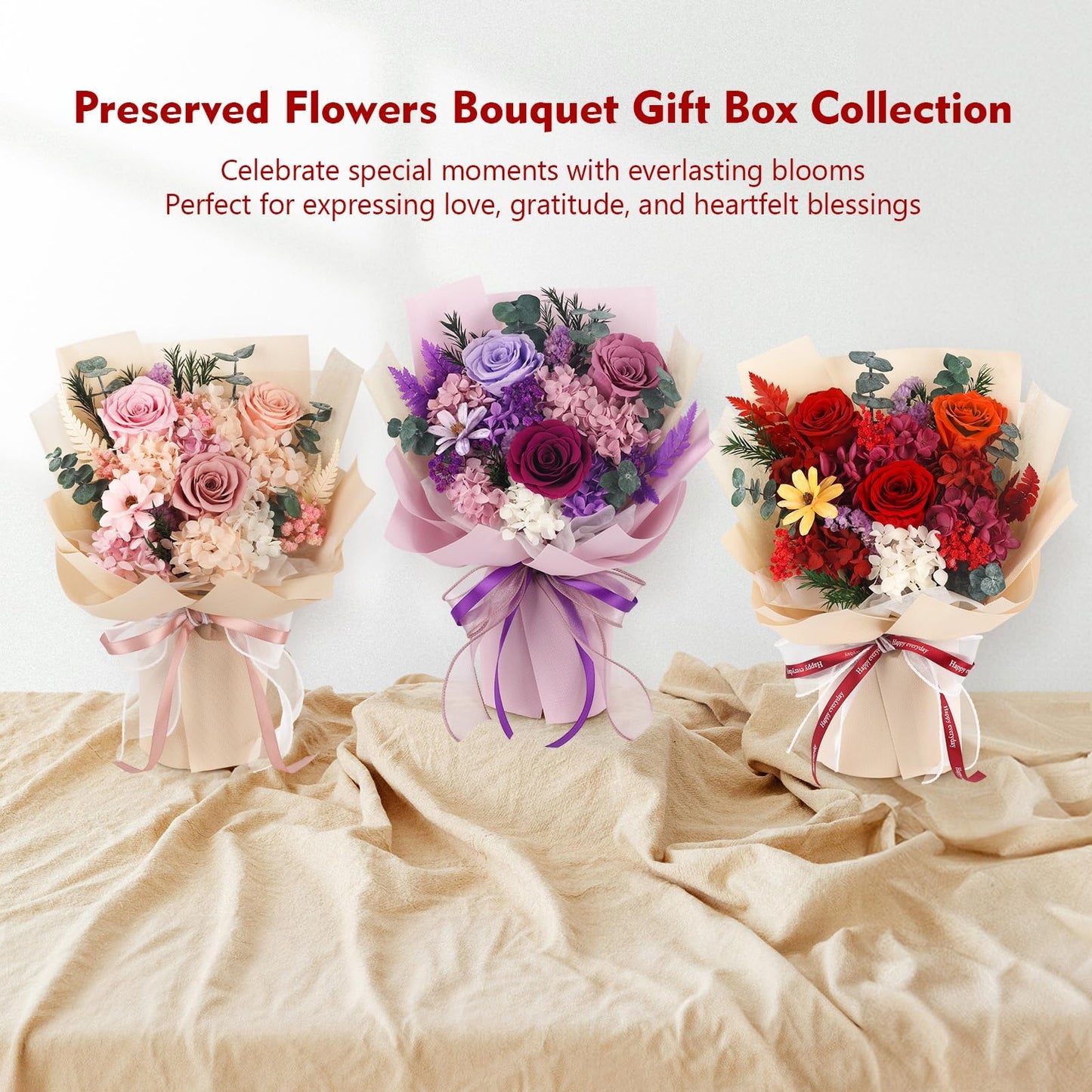 Flowers for Delivery Prime Preserved Flowers Bouquet That Last 3-5 Years Real Forever Roses Bouquet for Mom Mother Women Wife Girlfriend Anniversary Birthday Valentines Day Gifts for Her(Pink)
