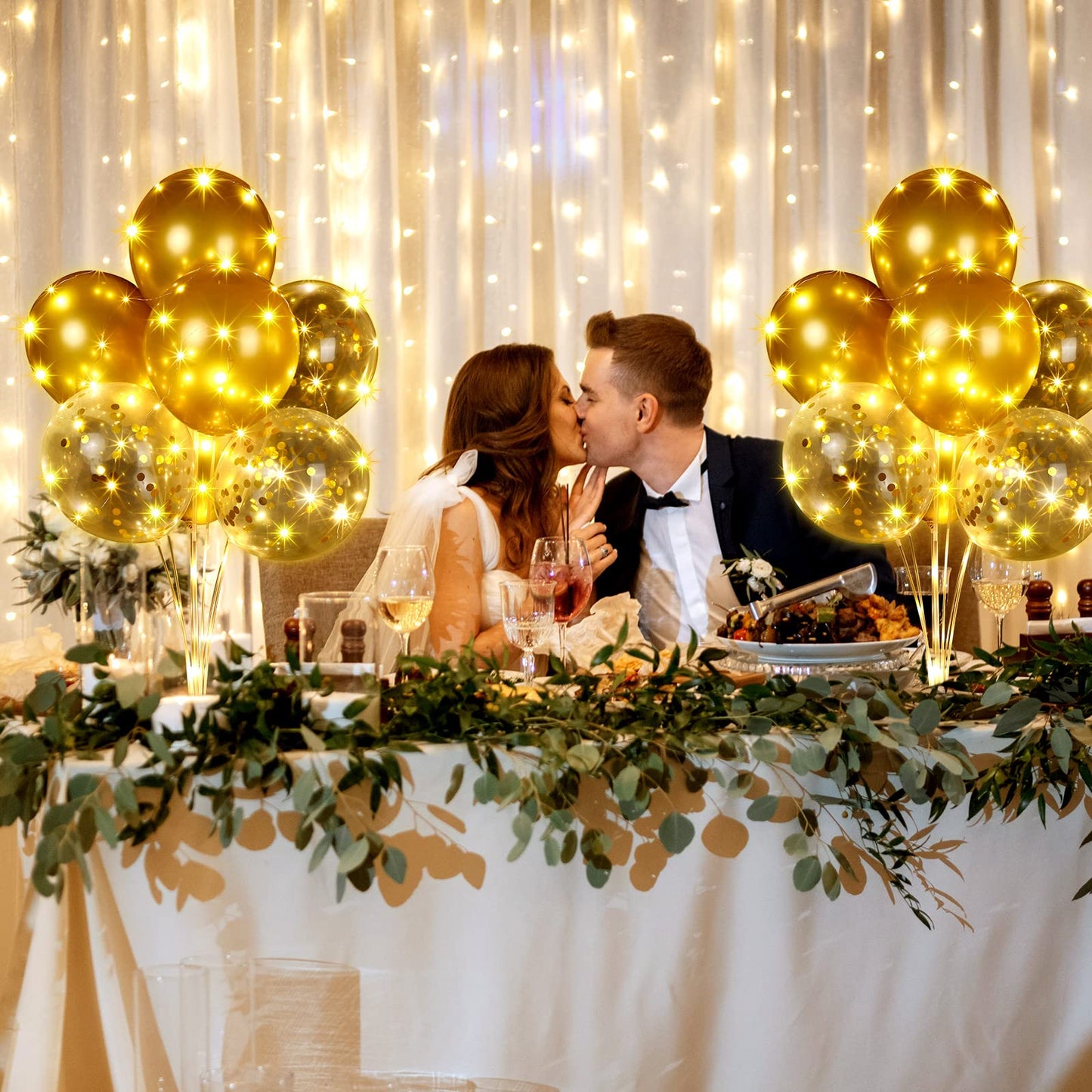 4 Set Table Balloon Stand Kit with Lights Balloons Holders Centerpieces for Table Light up Tabletop Centerpieces for Wedding Birthday Bridal Shower Baby Shower Graduation(Gold)
