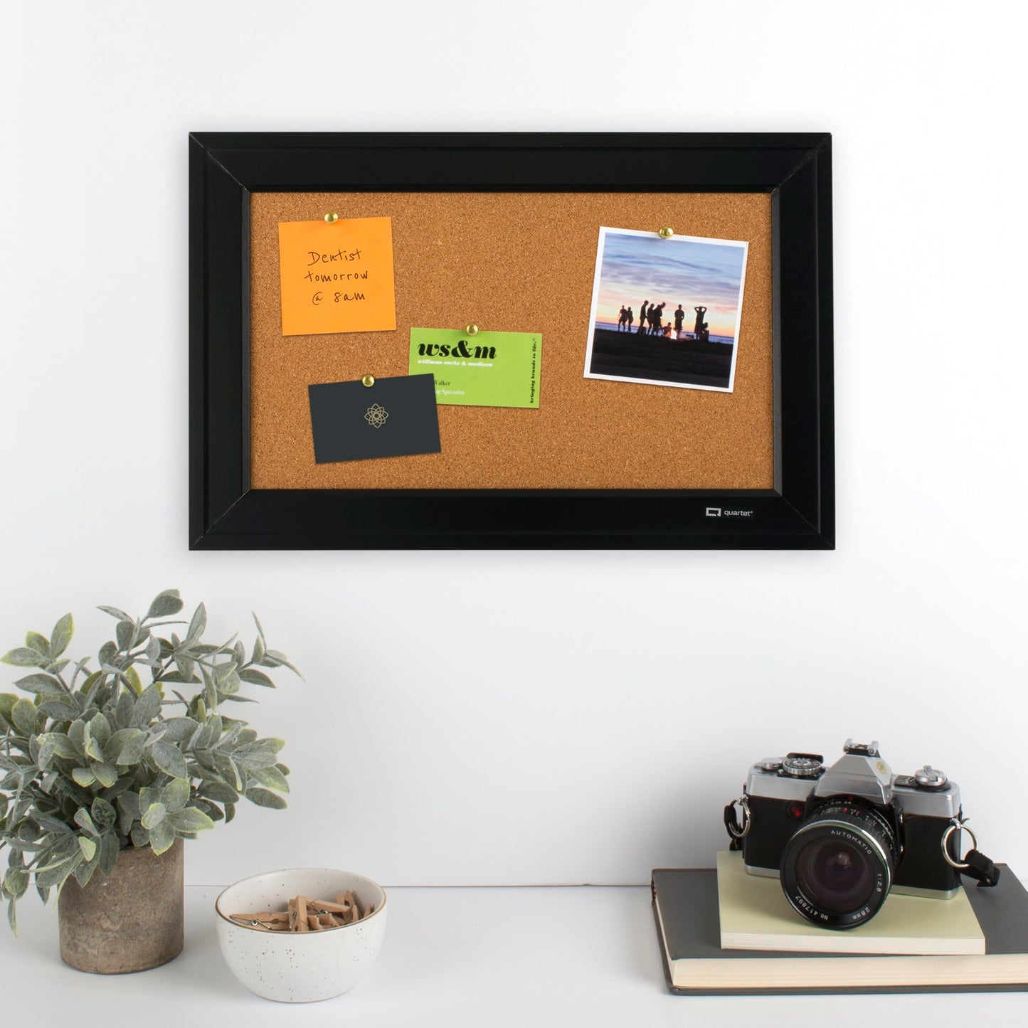 Quartet Cork Bulletin Board, Framed Corkboard, 11” x 17”, Black Frame, Message Board (79279)