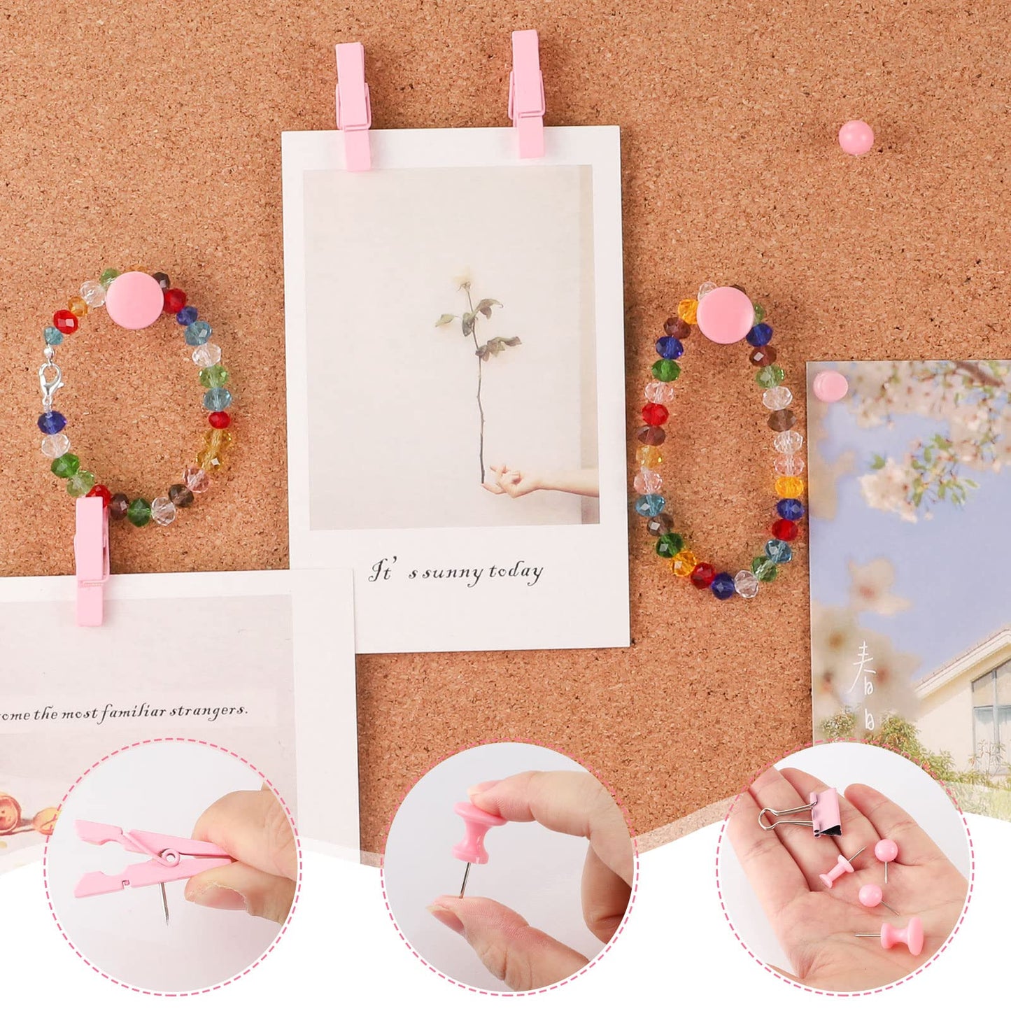200 Pieces Push Pins Pink Thumb Tacks Cute Decorative Push Pins for Cork Board, 5 Style for Bulletin Boards Wall Maps Pictures Office