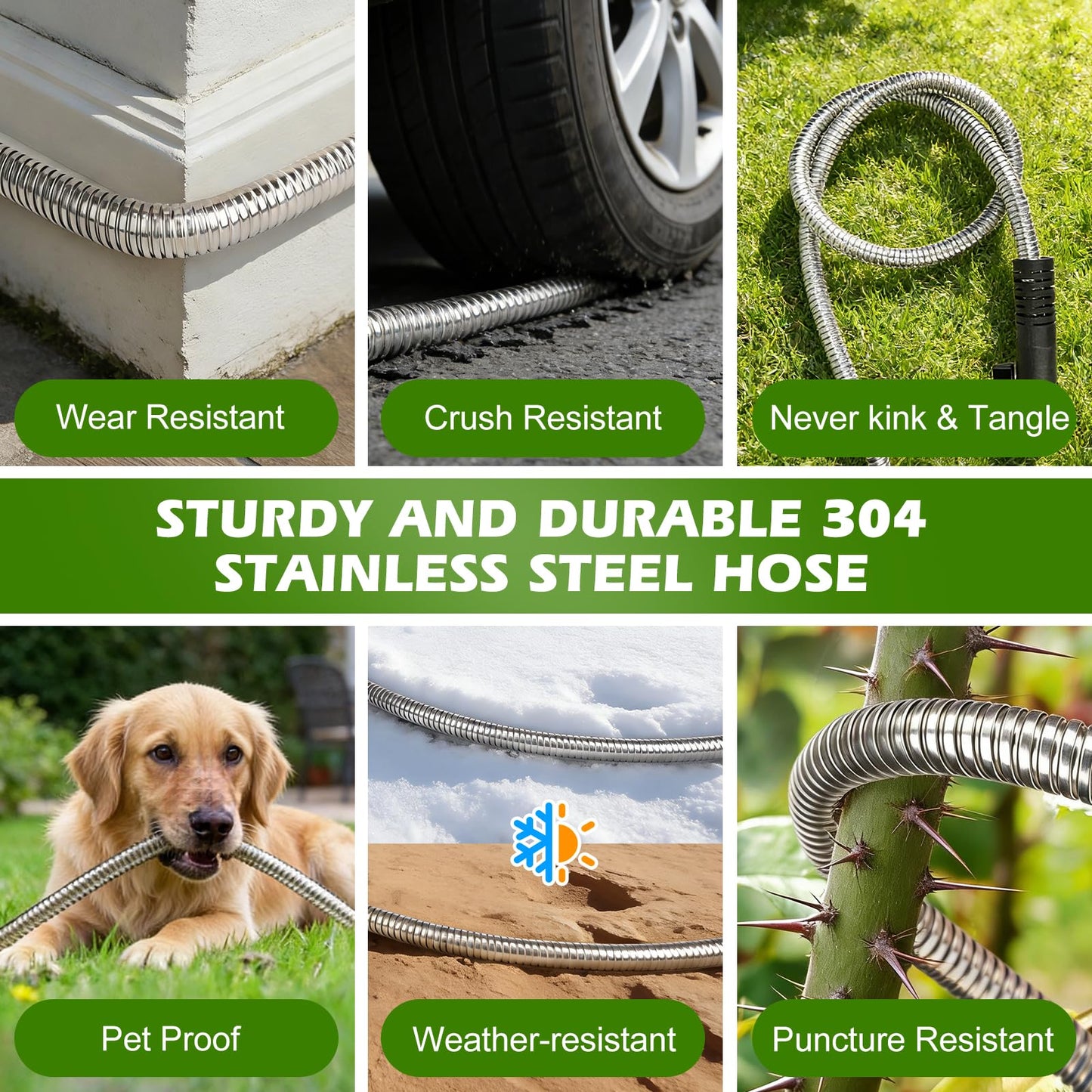 Togake Metal Garden Hose 75 ft Stainless Steel Heavy Duty Water Hose with 10 Function Nozzles Flexible Lightweight Kink-Free Leakproof Sturdy Hoses Pipe 3/4" Brass Fitting for Outdoor Yard Lawn RV