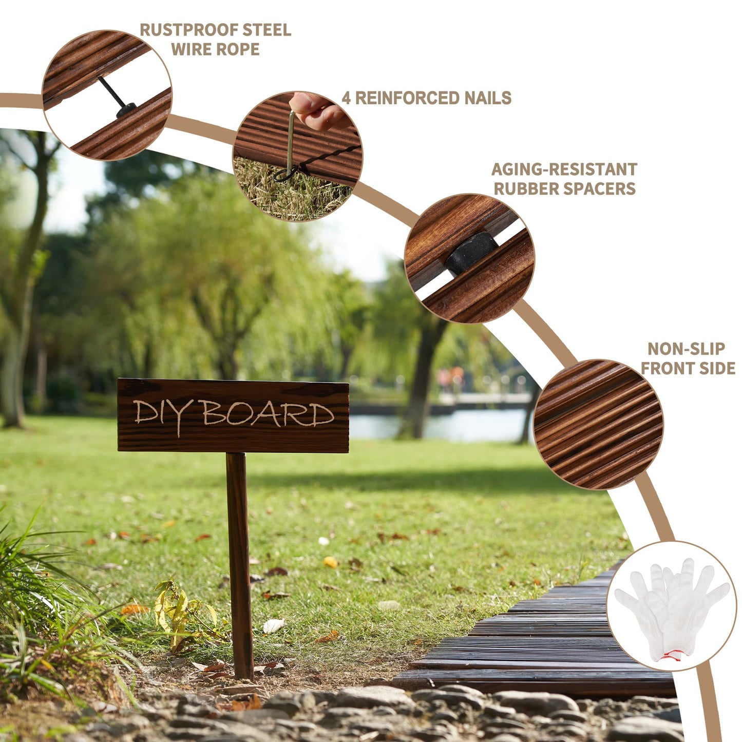 Spurgehom 8FT Wooden Garden Pathway Straight Outdoor Walkway Roll Out Cedar Wood Patio Flooring Path Decorative Lawn Patio Pavers Boardwalk Beach Wedding Party (Brown)