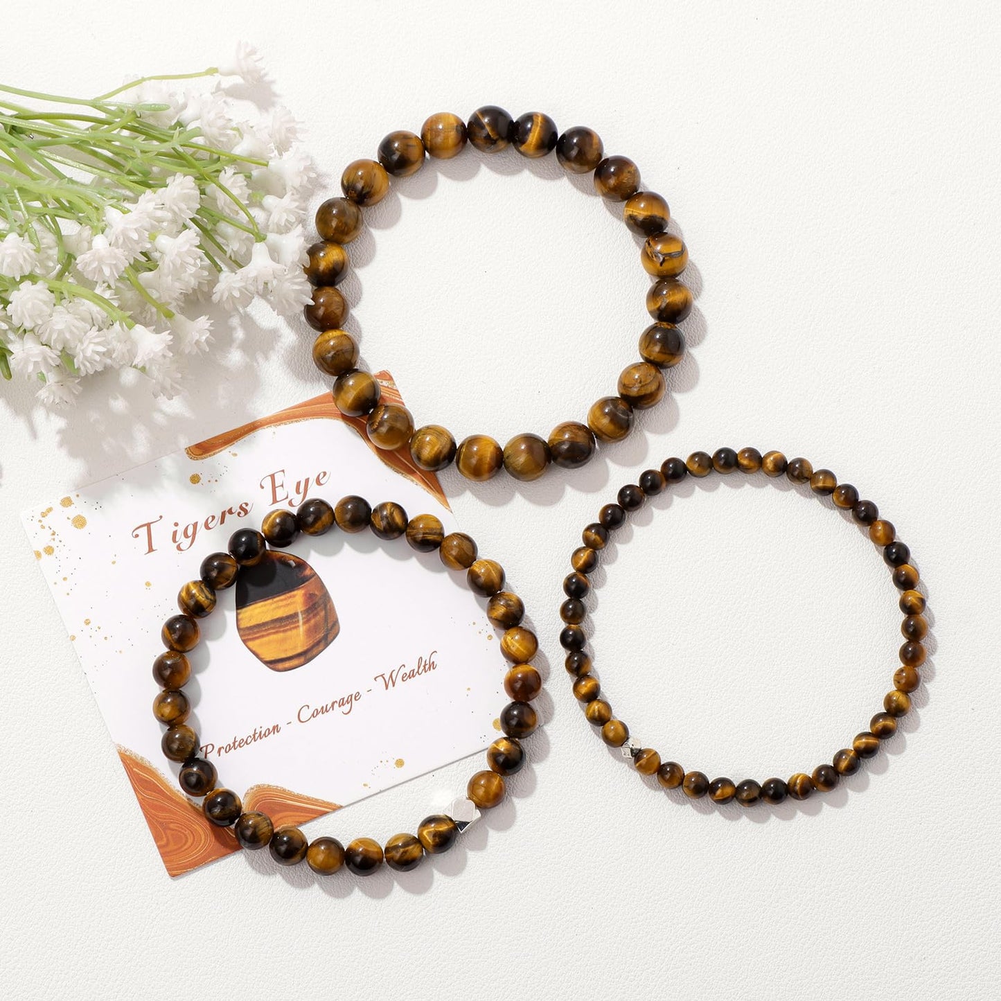 Raicegs 4MM Tiger Eye Beaded Bracelets Healing Crystal Bracelet for Women Men Natural Stone Handmade Stretch Bracelet Reiki Spiritual Jewelry