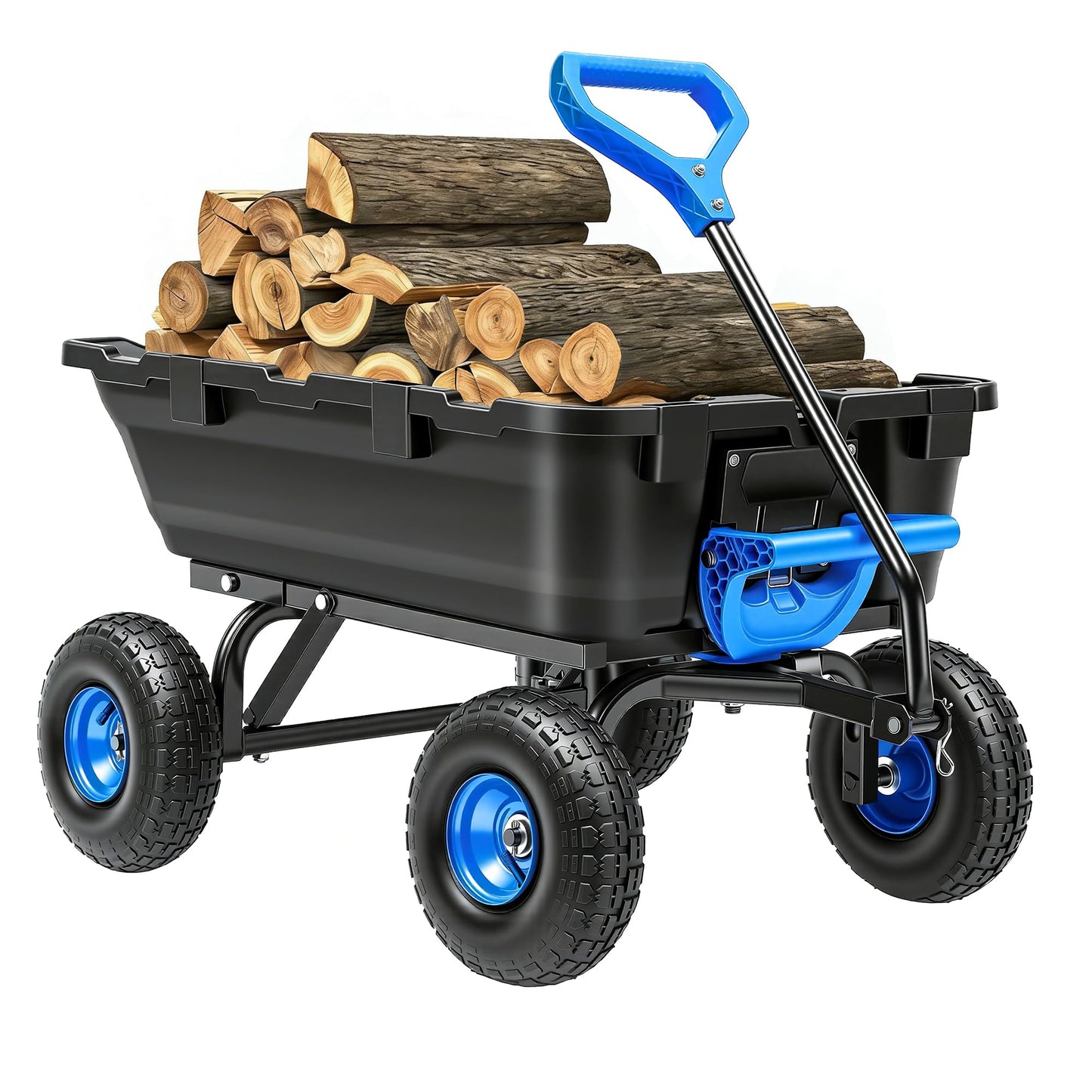 Autodaya 900LB Garden Dump Cart, 2026 Upgraded Heavy Duty Wheelbarrow Cart with 10" Non-Slip Pneumatic Tires & Quick-Release System, 4-Wheel Steel Frame Wagon for Transportation in Yard, Farm, Garden