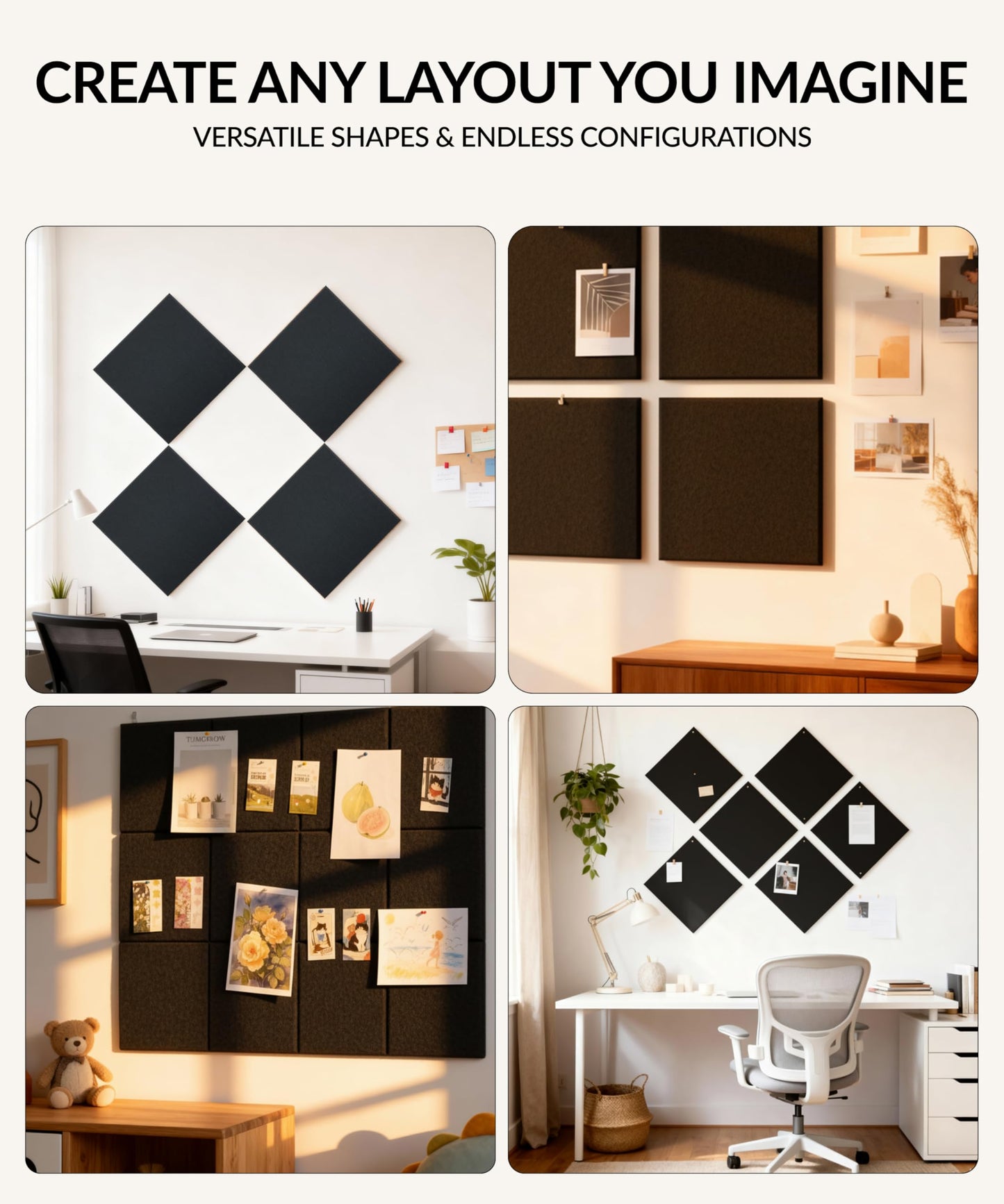 Large Felt Bulletin Board 48" x 36" with Push PINS & Wall Safe Adhesive Tabs – Modern Large Cork Board for Walls in Home or Office, Versatile Felt Board Layout, Cork Board, Vision Board, Dream Board
