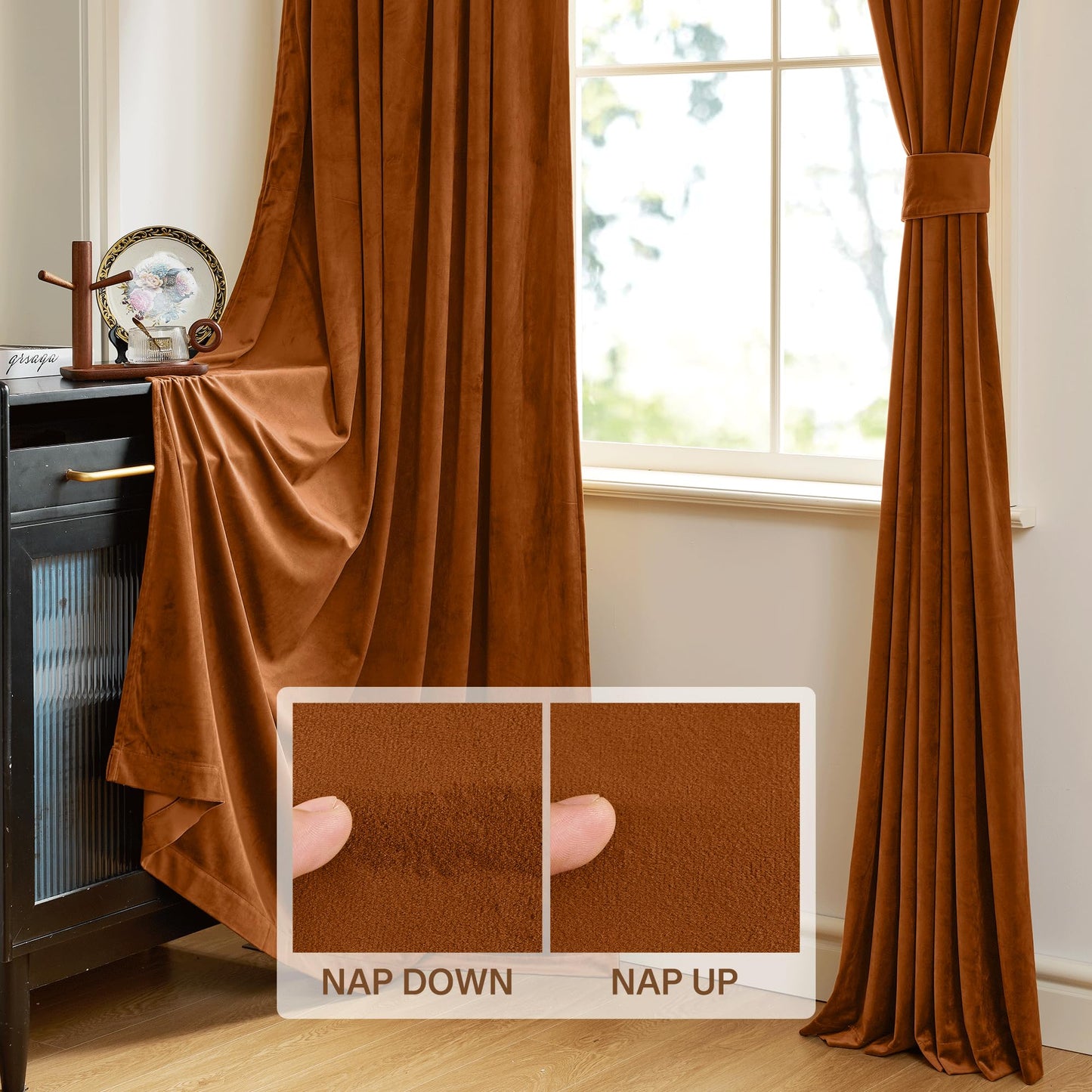 StangH Fall Curtains Burnt Orange Velvet Curtains Luxury Terracotta Thermal Insulated Room Darkening Bedroom Window Drapes for Living Room, Holiday Home Decor for Backdrops, W52 x L84, 2 Panels