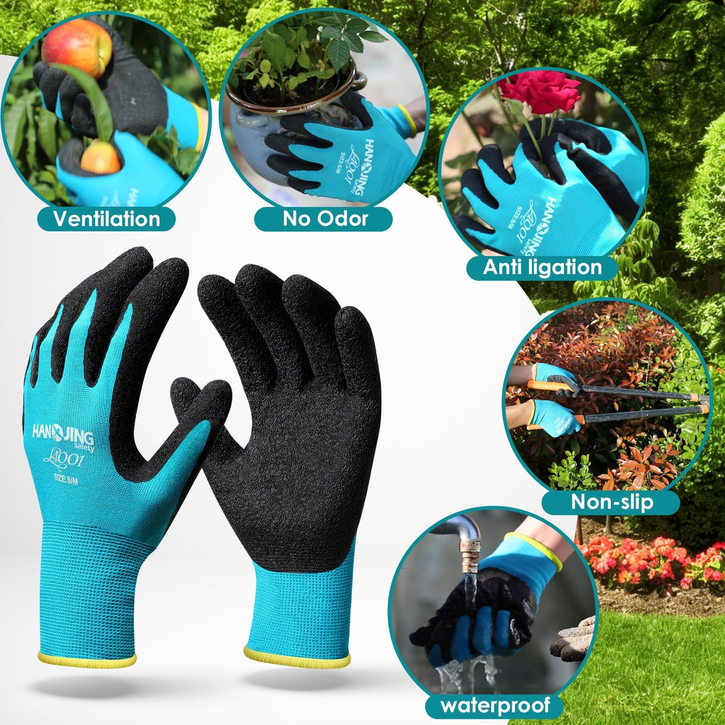 Breathable Garden Gloves 2 Pairs, Stretchy Anti-Slip Work Gloves for Women & Men, Lightweight & Flexible for Weeding, Planting, Household Chores and DIY (Blue, S/M/L) (Blue, M)