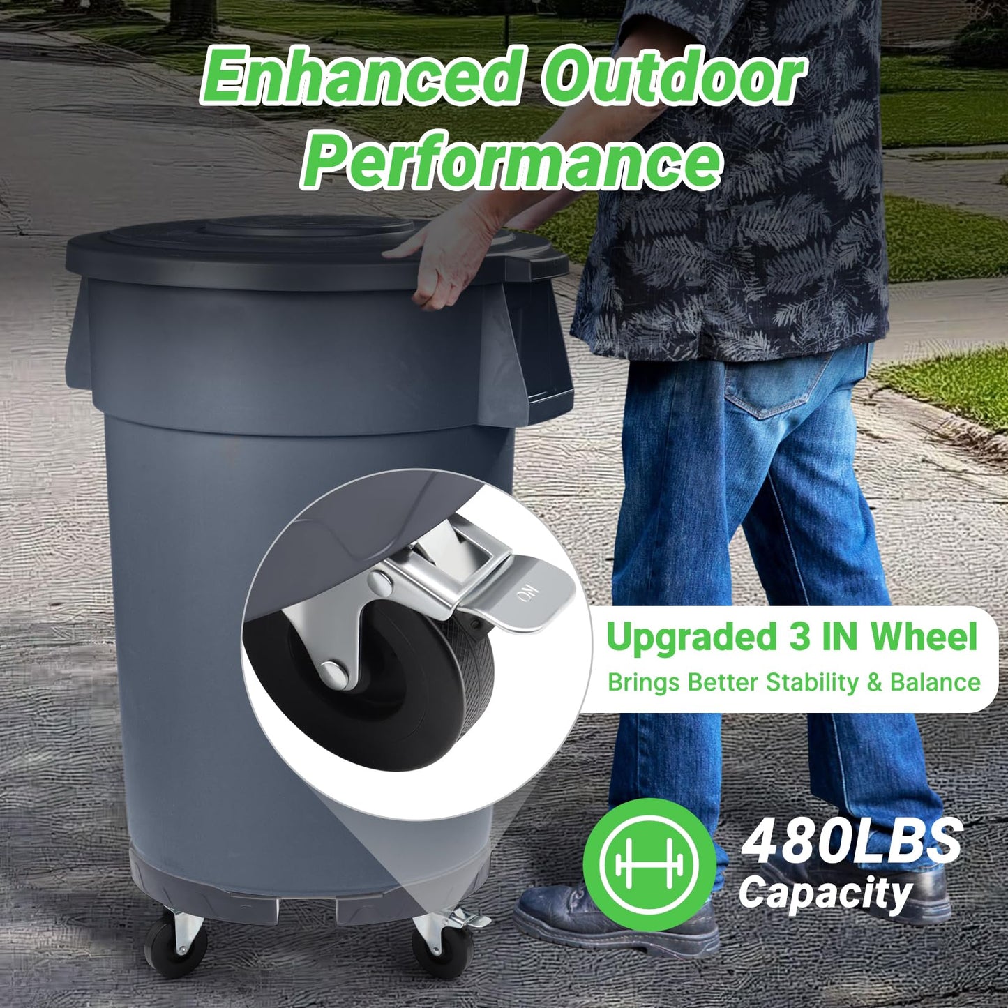 Nefish Upgraded 15-19 Inch Trash Can Dolly Wheels, Adjustable Round Barrel Dollies Wheels, Heavy Duty Drum Dollies 480lbs Tire Dollys, Multi Functional Garbage Can Dollyes Cart Trash Cans Roller Base