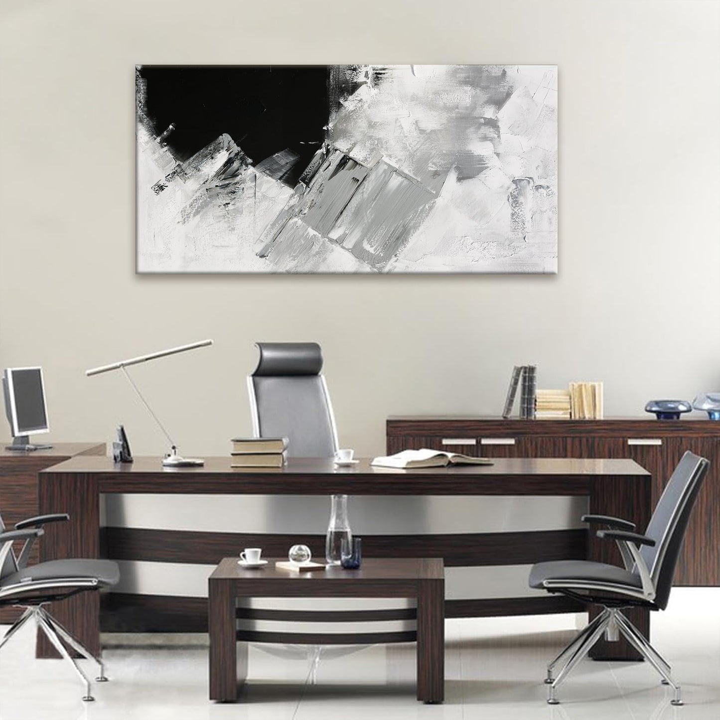 TAIJXAGSG Abstract Wall Art Painting Modern Grey Wall Decor Living Room 24" X 48" Canvas Art Wall Decor Black White Wall Art Canvas Prints Artwork For Bathroom Kitchen Office Decoration
