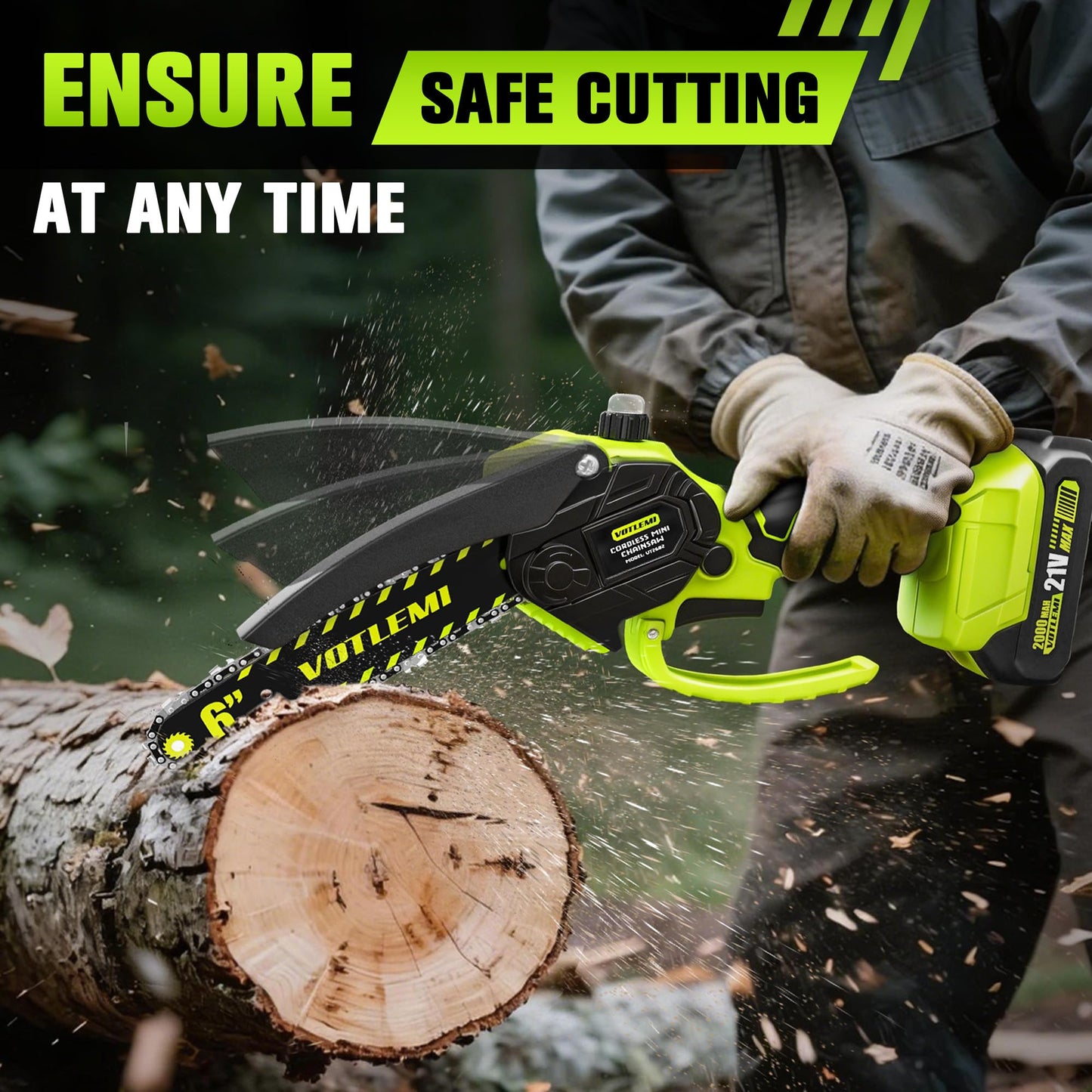 VOTLEMI Mini Chainsaw Cordless, 6 Inch Electric Chainsaw with 2000MAH Battery, 1000W Handheld Battery Powered Chain Saw with Auto Oiler, Gifts for Wood Cutting/Tree Trimming