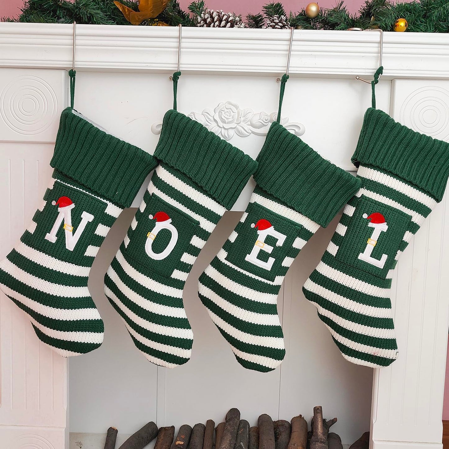 Christmas Stocking Knit Initial Christmas Stockings for Family Farmhouse Monogram Letter Christmas Stockings Christmas Decorations Gift Stocking Personalized Stocking Embroidered Letter A