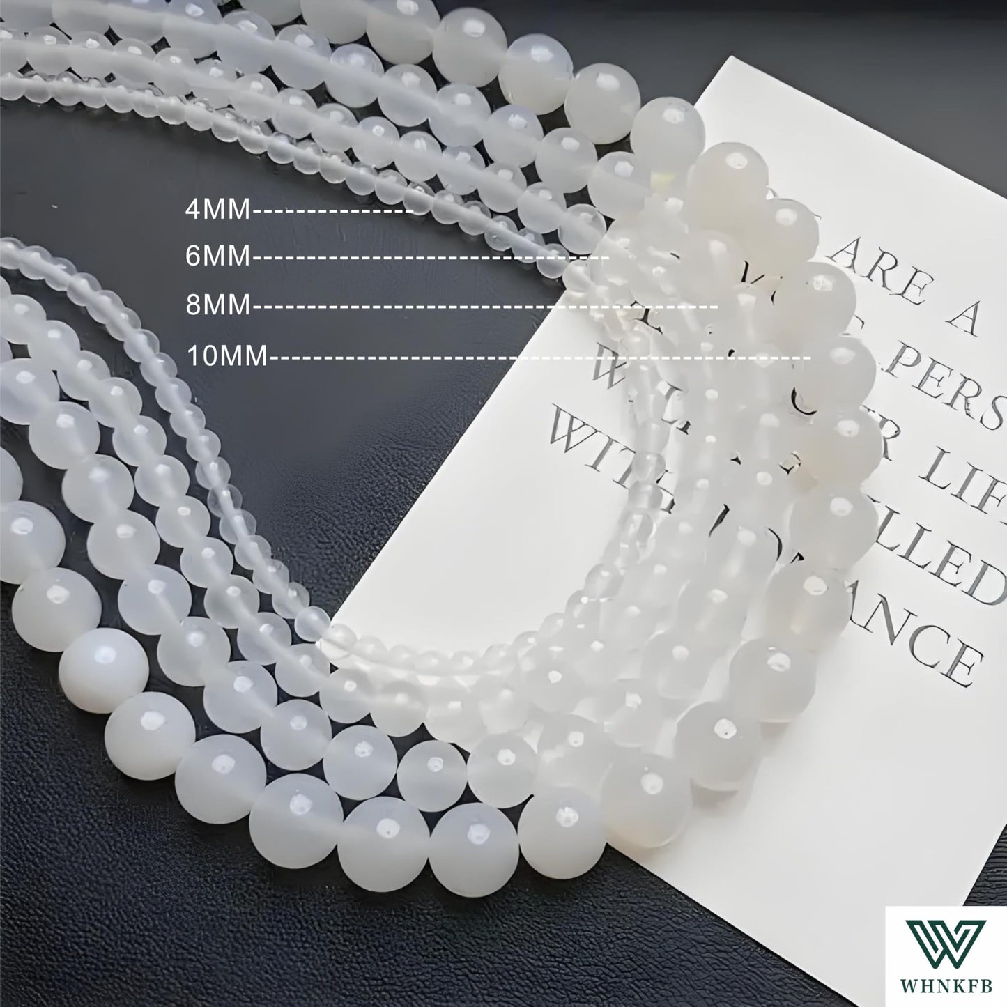 WHNKFB 8mm 50PCS Natural White Agate Round Beads, Banded Loose Stone Beads for Jewelry Making Craft - 4mm 6mm 8mm 10mm Options with Free Elastic Cord