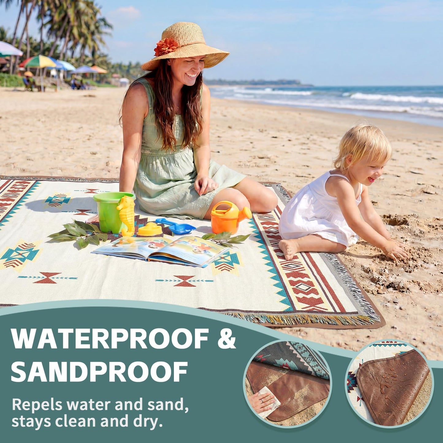 2 in 1 Extra Large Boho Beach Blanket Towel Giant Woven Outdoor Picnic Mat Camping Gear Cruise Essential 2025 Summer Vacation Must Have Airplane Travel Accessories Costa Rica Bahamas Hawaii Trip Stuff