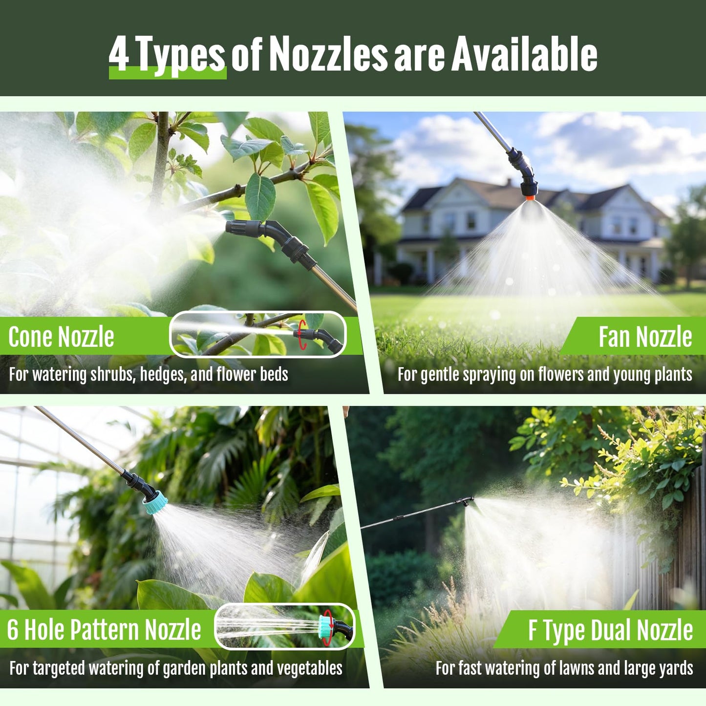 SideKing Battery Powered Sprayer 2 Gallon, Electric Weed Sprayer with 3 Adjustable Spray Pressures, Battery Indicator, Telescopic Wand and 4 Nozzles, for Garden, Lawn, Yard & Plants Care